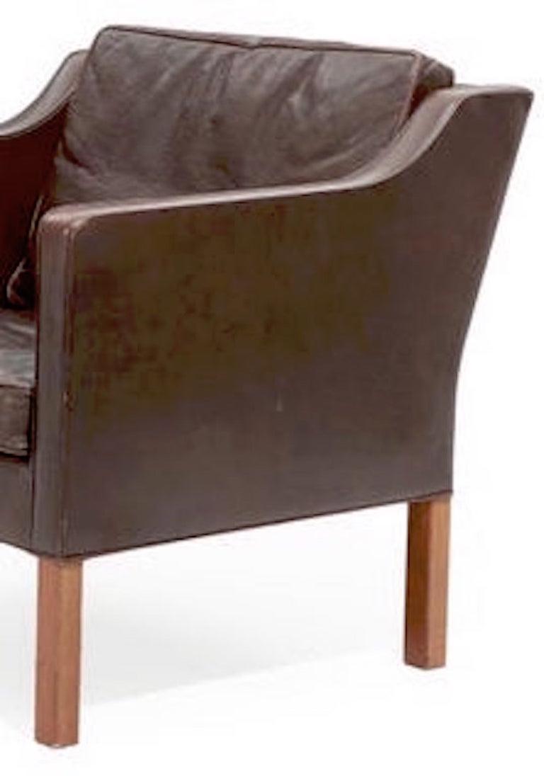 Scandinavian Modern Pair of Leather Armchairs by Børge Mogensen