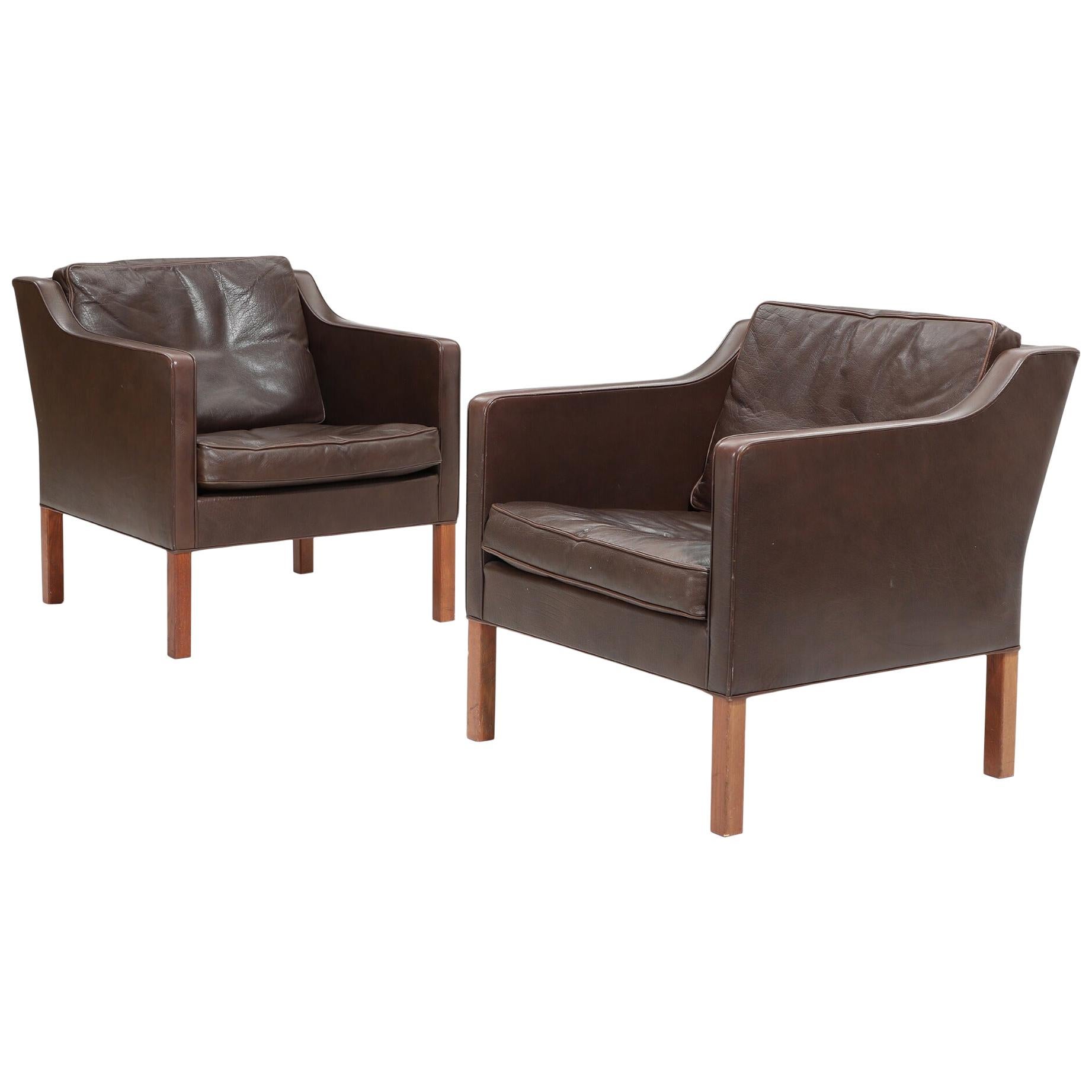 Pair of Leather Armchairs by Børge Mogensen