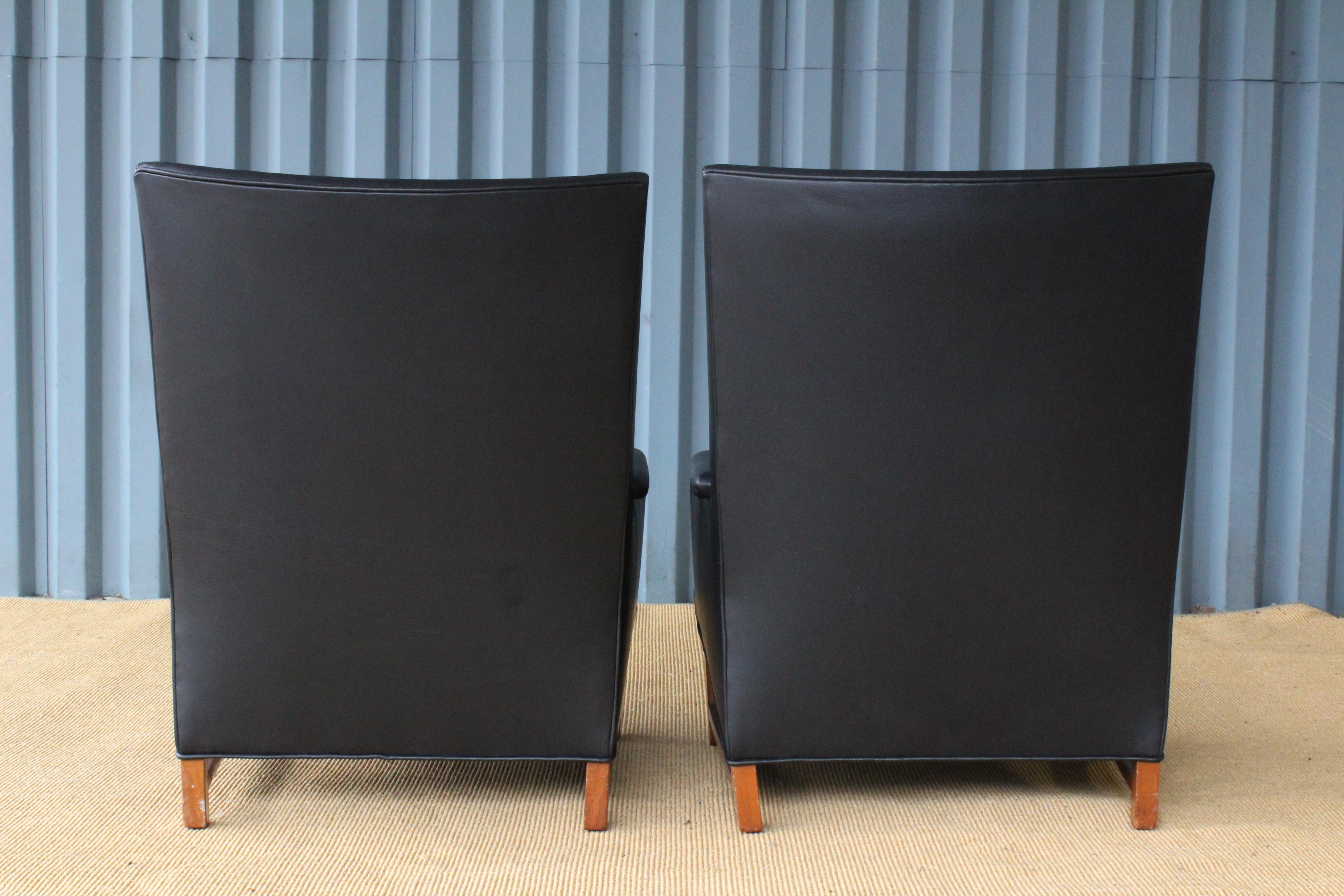 Mid-Century Modern Pair of Leather Armchairs by Edward Wormley for Dunbar, USA, 1950s