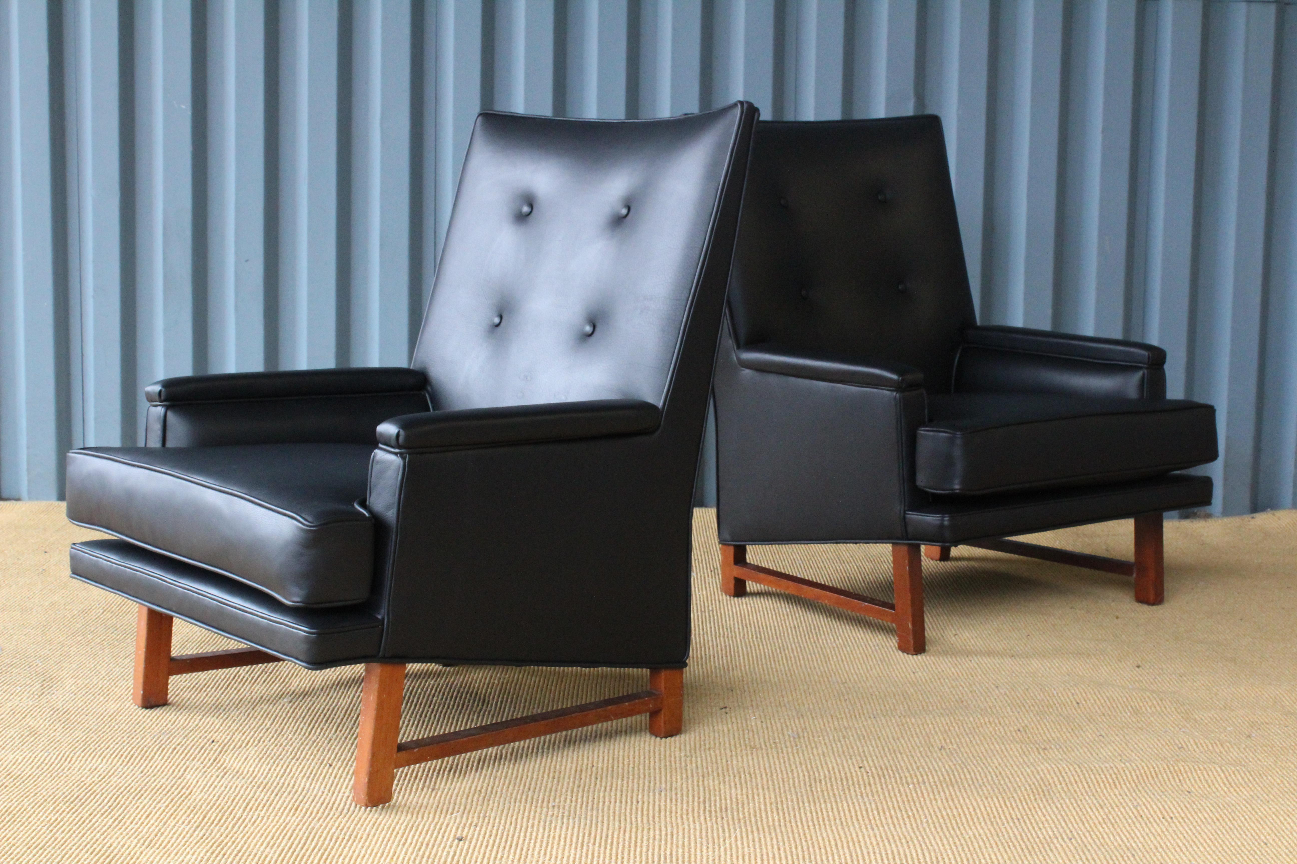 American Pair of Leather Armchairs by Edward Wormley for Dunbar, USA, 1950s