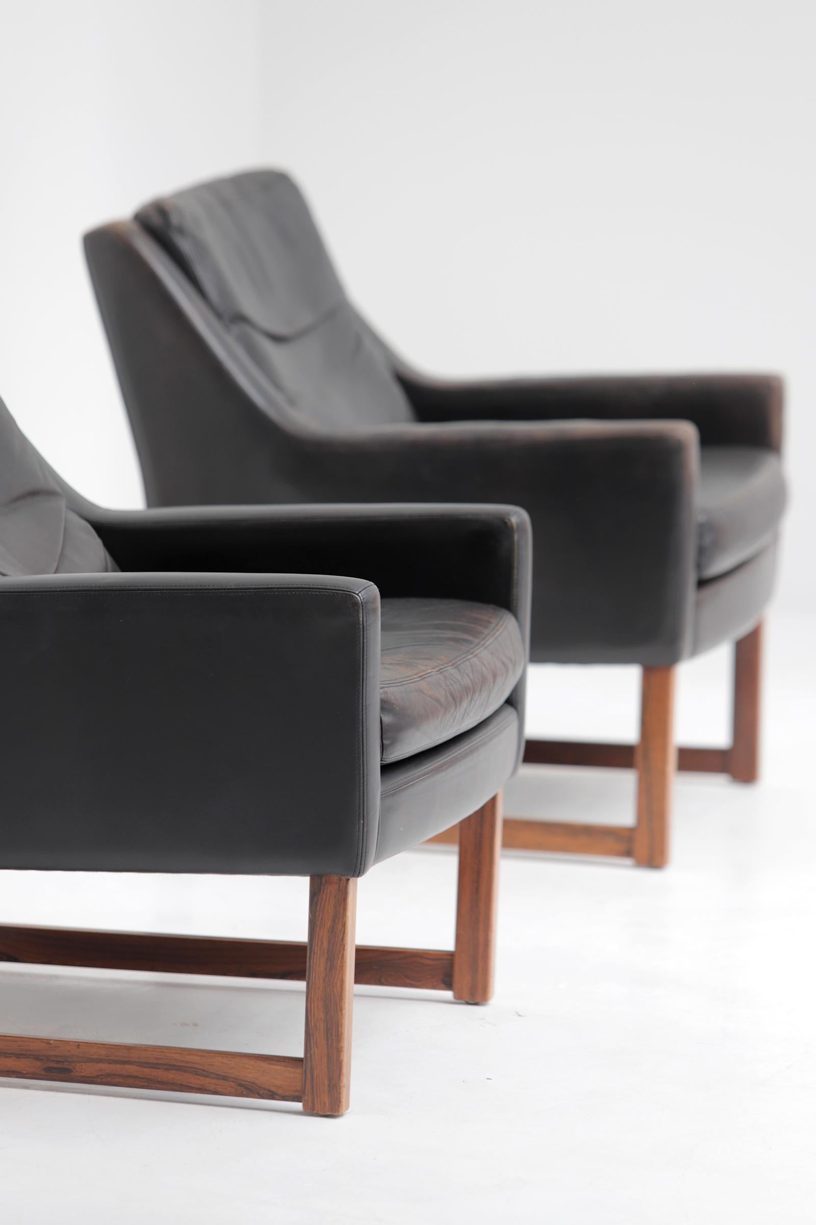 Leather Pair of leather armchairs by Rudolf Bernd Glatzel for Kill international 1960 For Sale