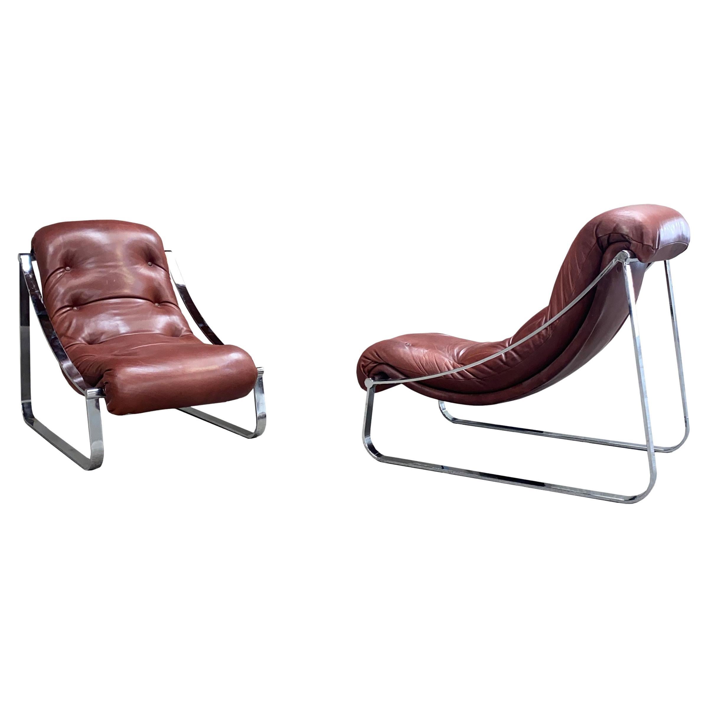 Paire de fauteuils en cuir Roche & Bobois vers 1970