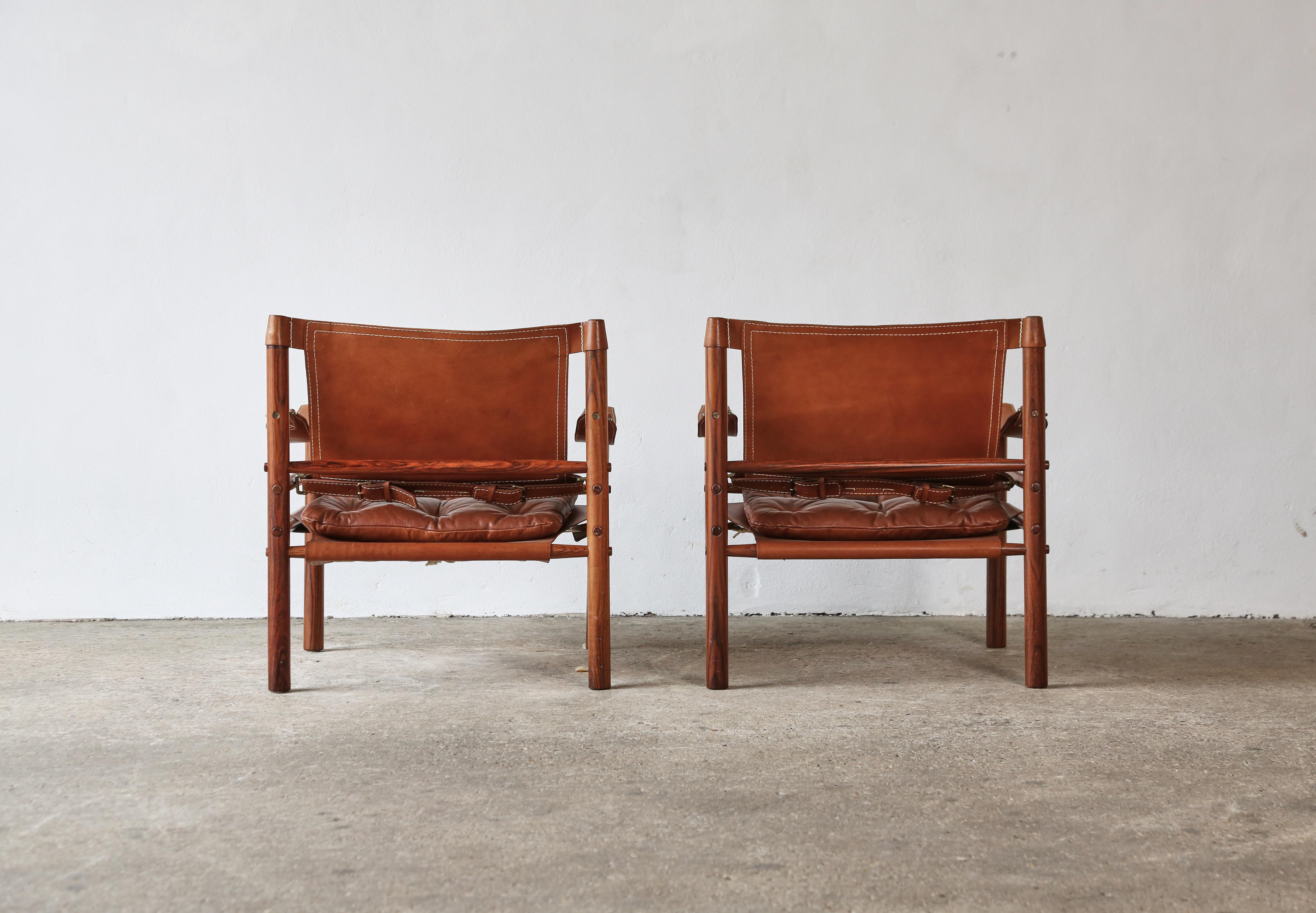 Pair of Leather Arne Norell Safari 'Sirocco' Chairs, Sweden, 1970s 4