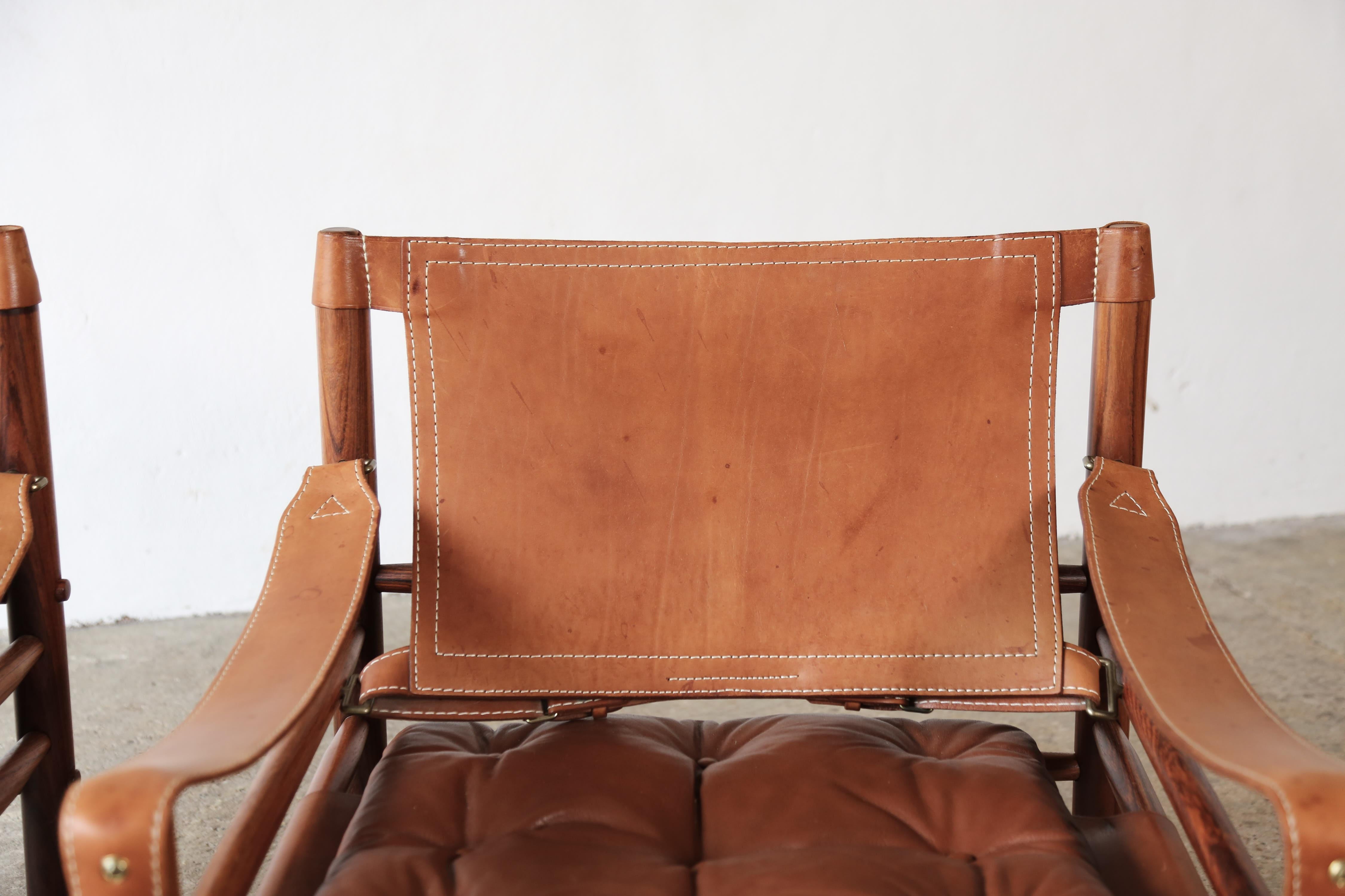 Pair of Leather Arne Norell Safari 'Sirocco' Chairs, Sweden, 1970s 8