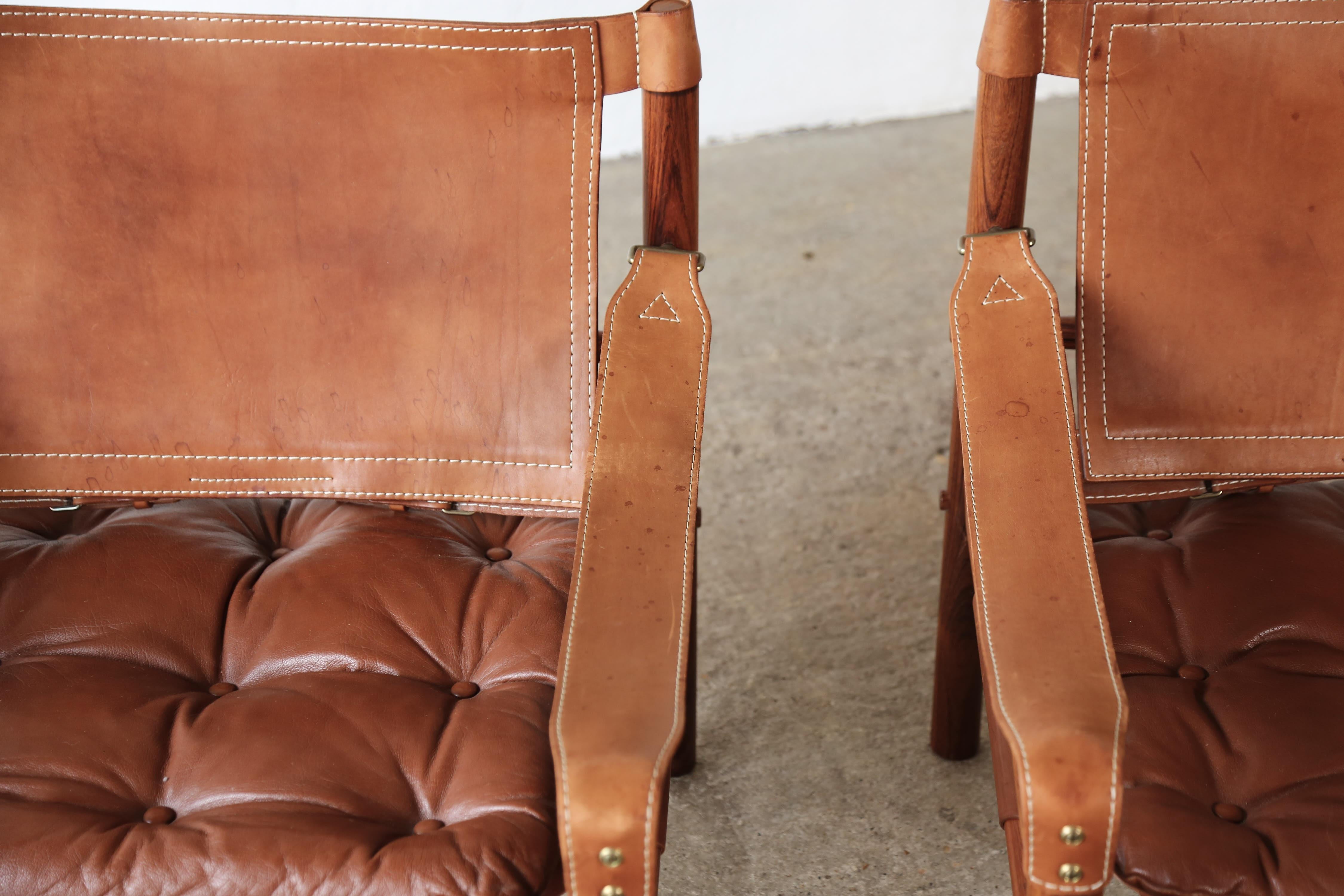 Pair of Leather Arne Norell Safari 'Sirocco' Chairs, Sweden, 1970s 9