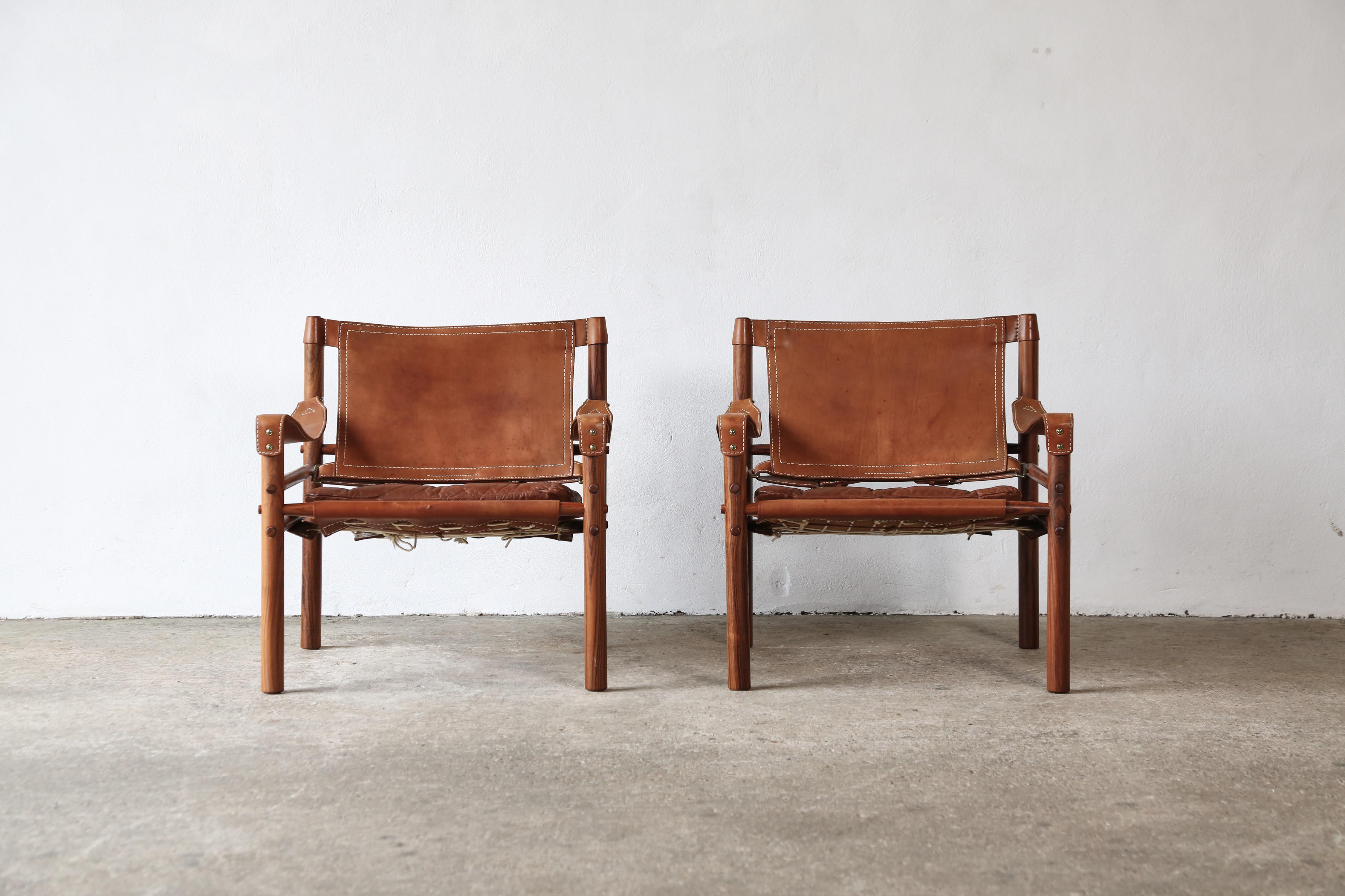 Swedish Pair of Leather Arne Norell Safari 'Sirocco' Chairs, Sweden, 1970s