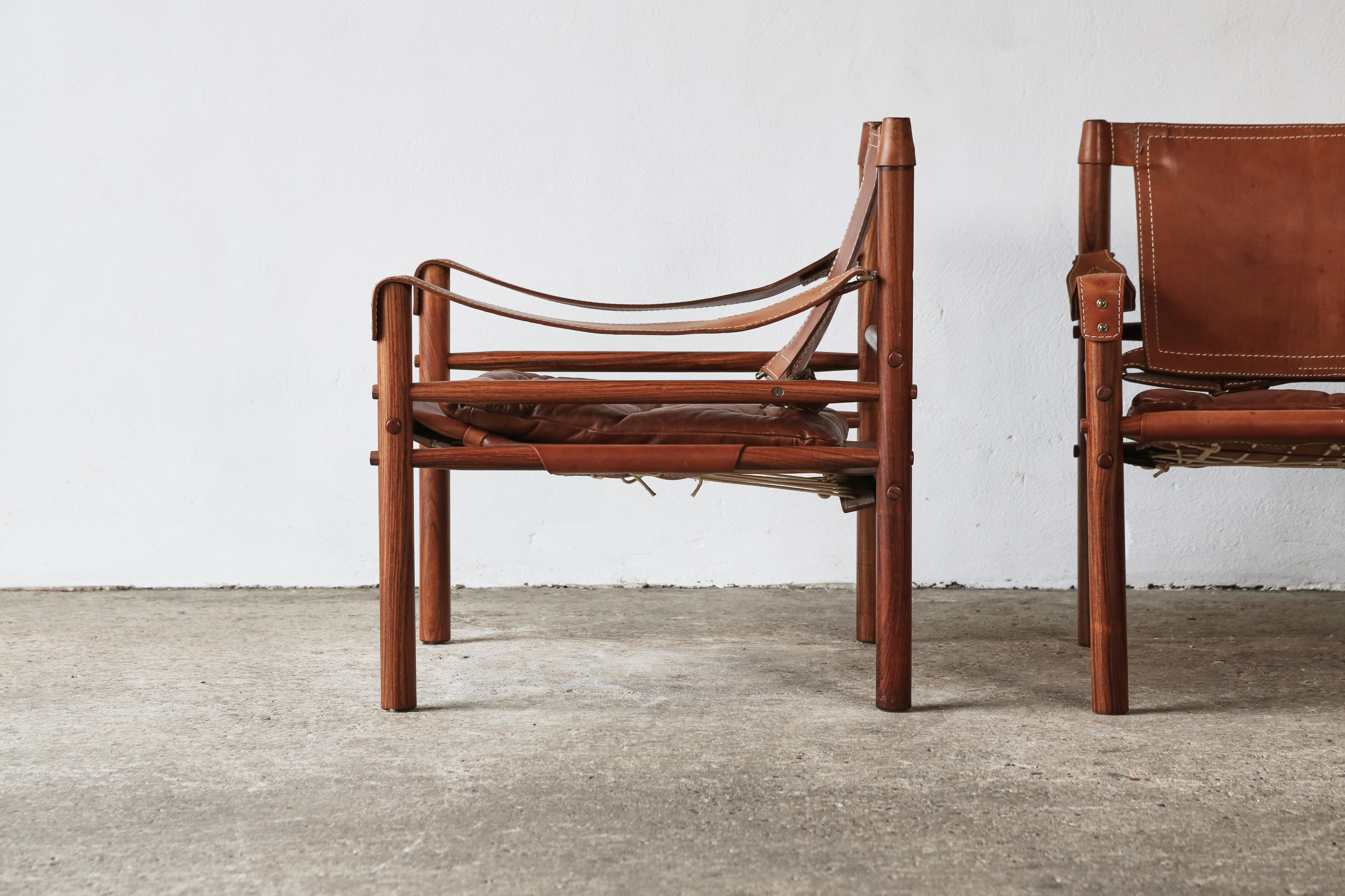 20th Century Pair of Leather Arne Norell Safari 'Sirocco' Chairs, Sweden, 1970s