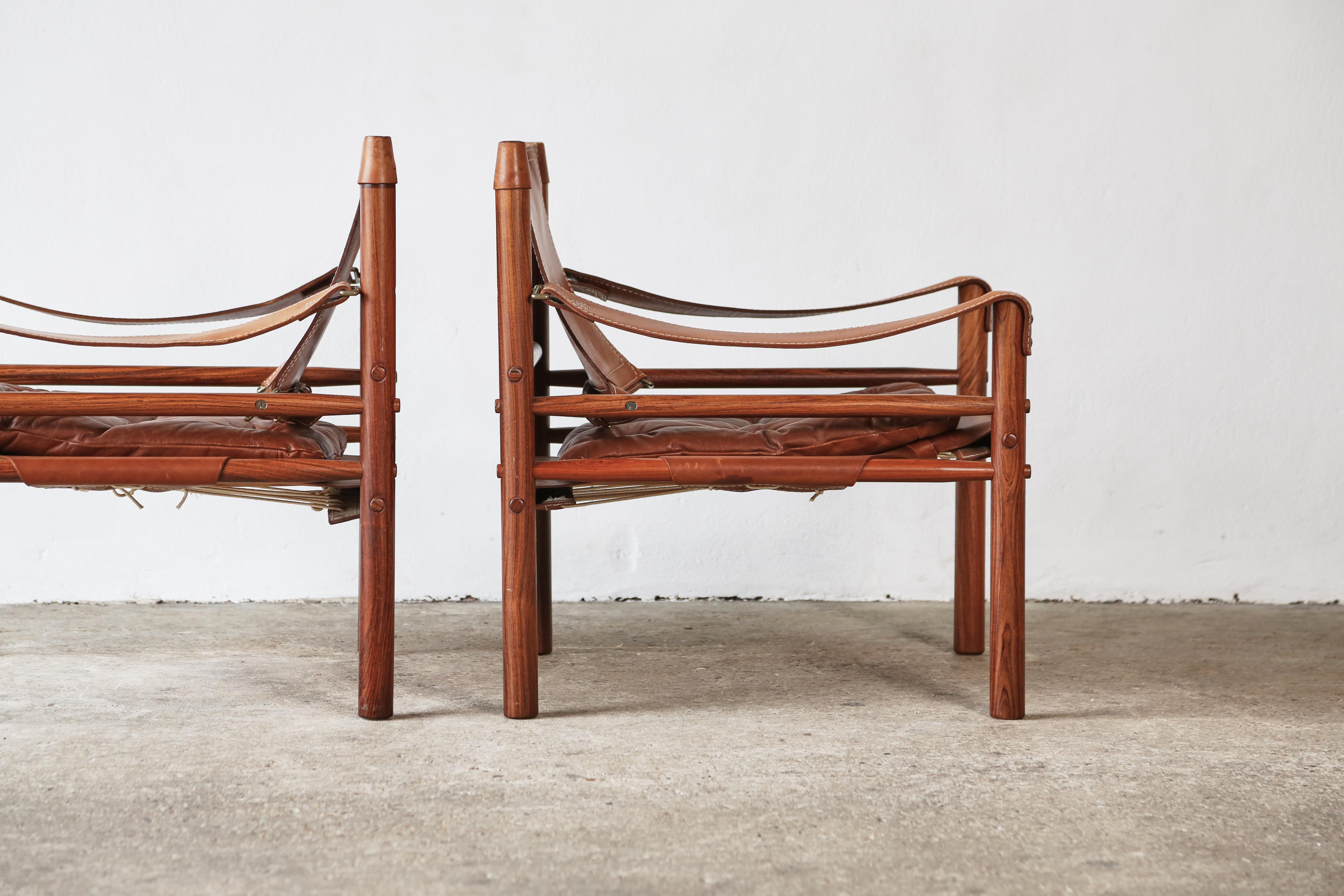 Pair of Leather Arne Norell Safari 'Sirocco' Chairs, Sweden, 1970s 1