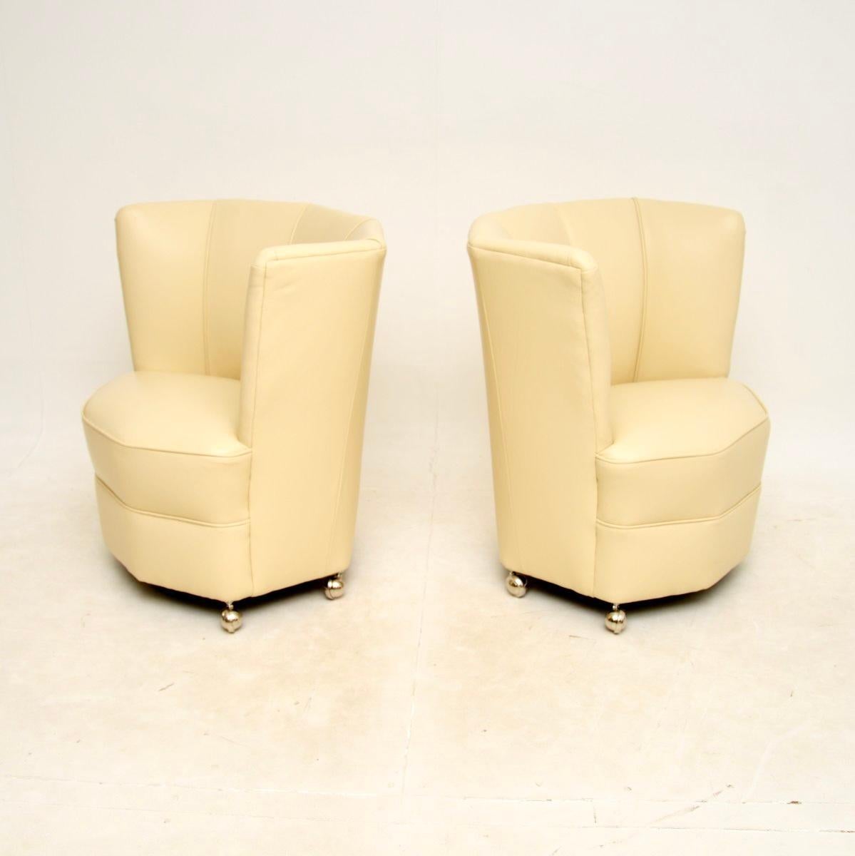 British Pair of Leather Art Deco Armchairs For Sale