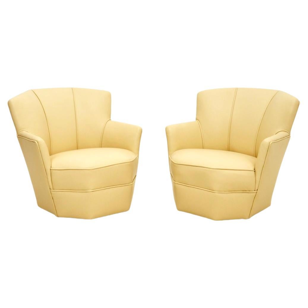 Pair of Leather Art Deco Armchairs