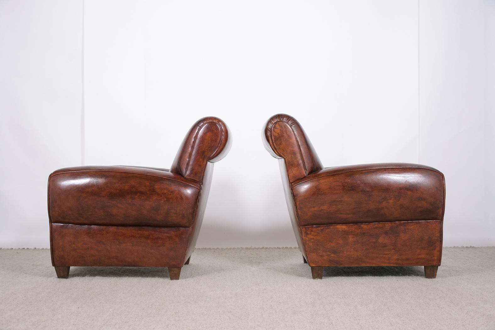 Pair of Leather Art Deco Club Chairs 6