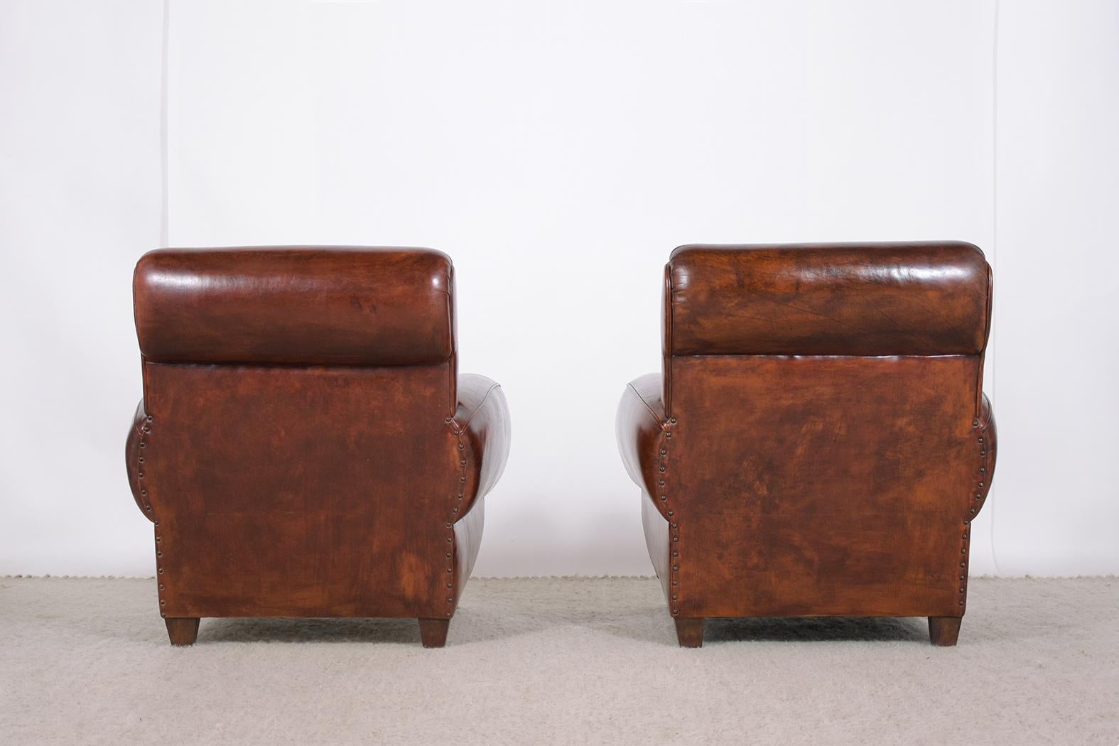 Pair of Leather Art Deco Club Chairs 8