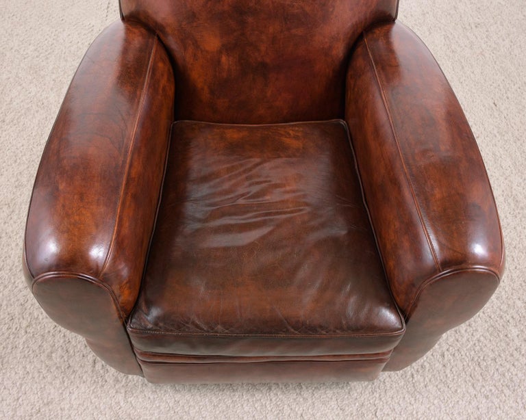 Metal Pair of Leather Art Deco Club Chairs