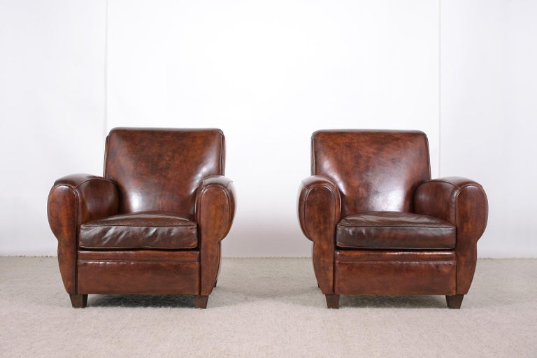 Pair of Leather Art Deco Club Chairs 1