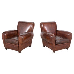 Vintage Pair of Leather Art Deco Club Chairs