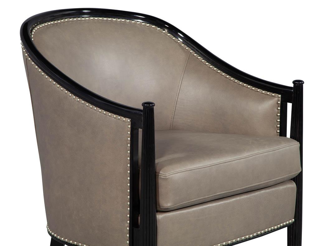 Pair of Leather Art Deco Parlor Armchairs with Black Lacquer Finish 4