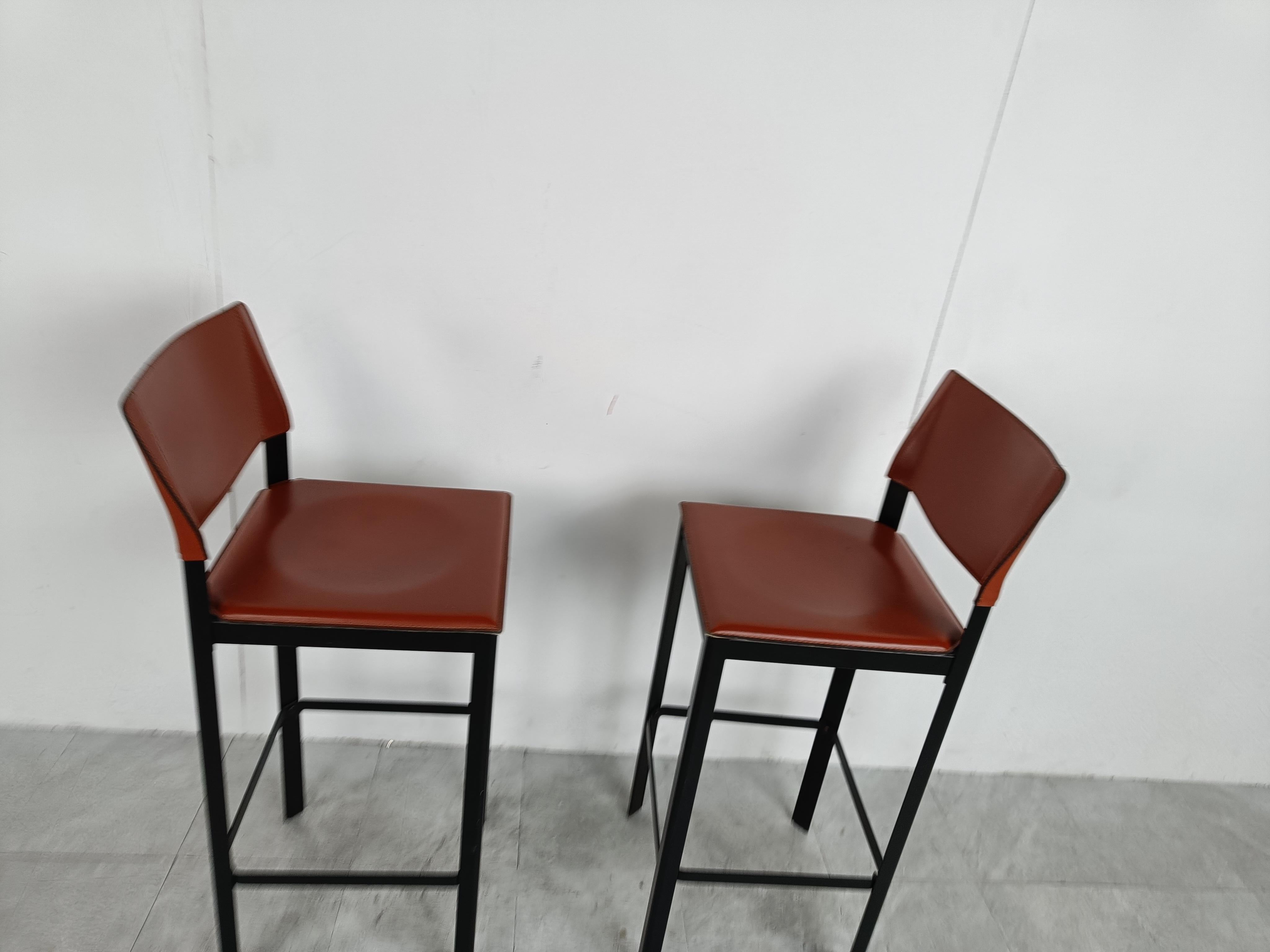 Pair of Leather Bar Stools by Matteo Grassi, 1980s  3