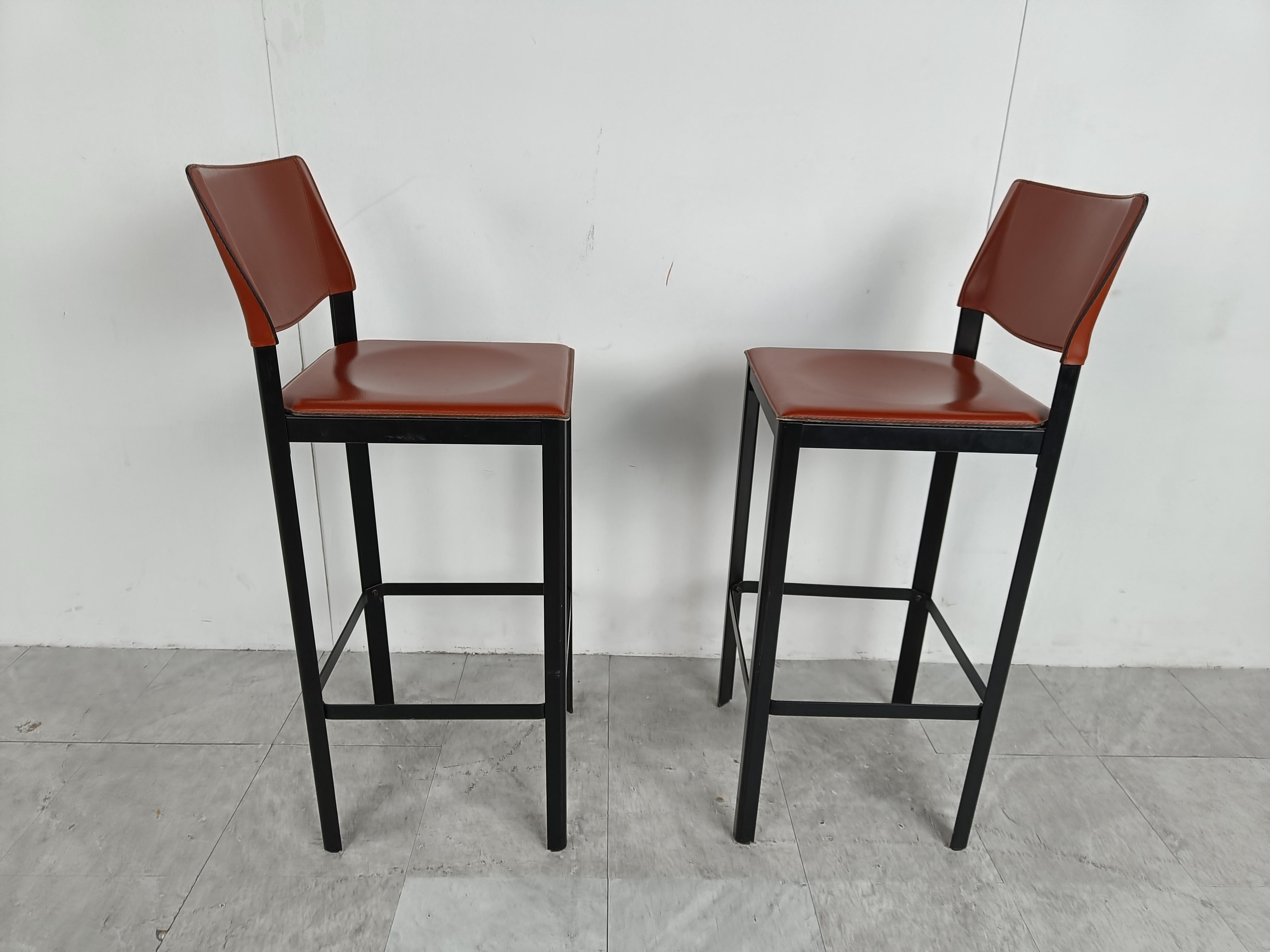 Pair of Leather Bar Stools by Matteo Grassi, 1980s  4