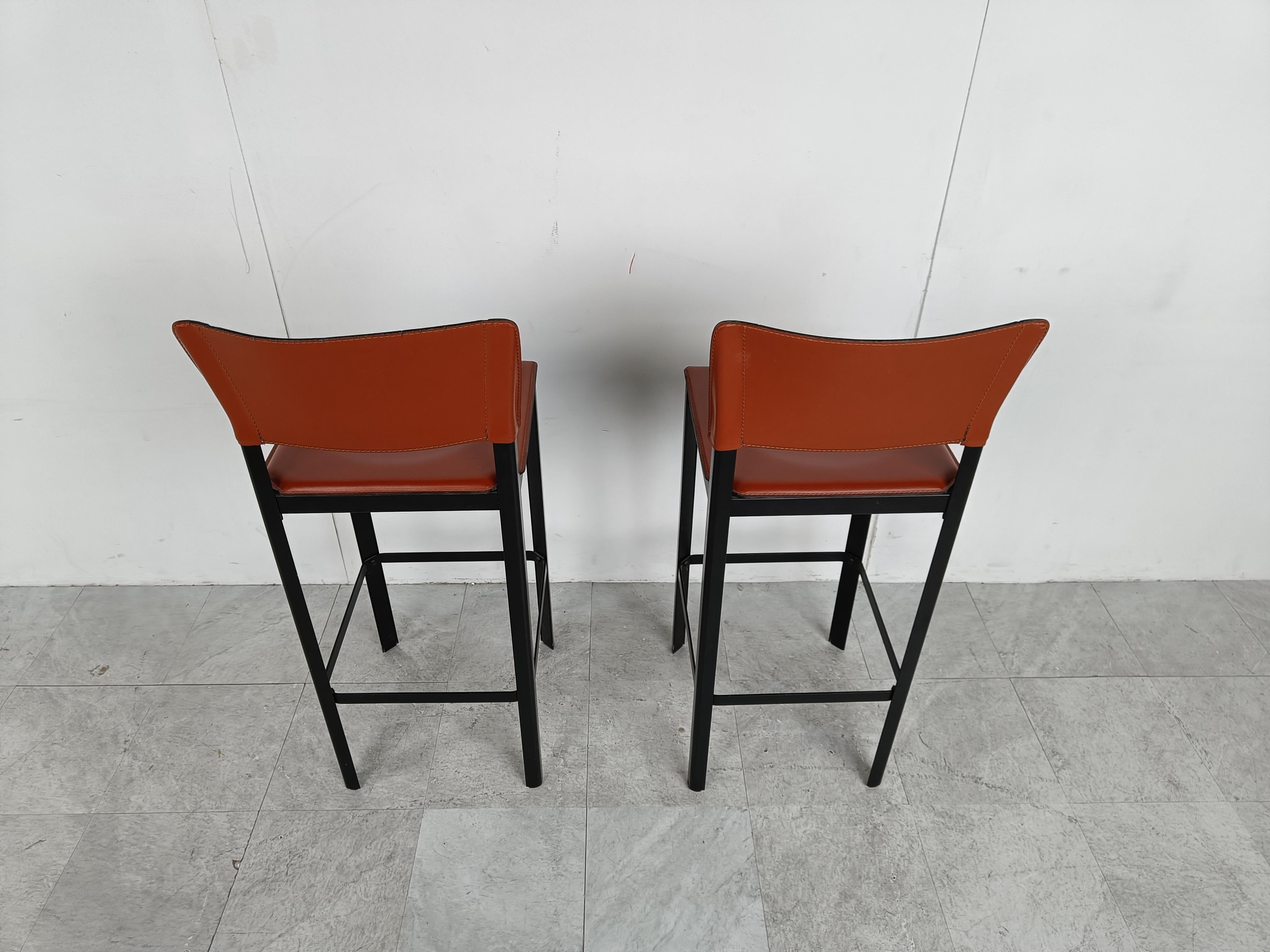 Pair of Leather Bar Stools by Matteo Grassi, 1980s  5