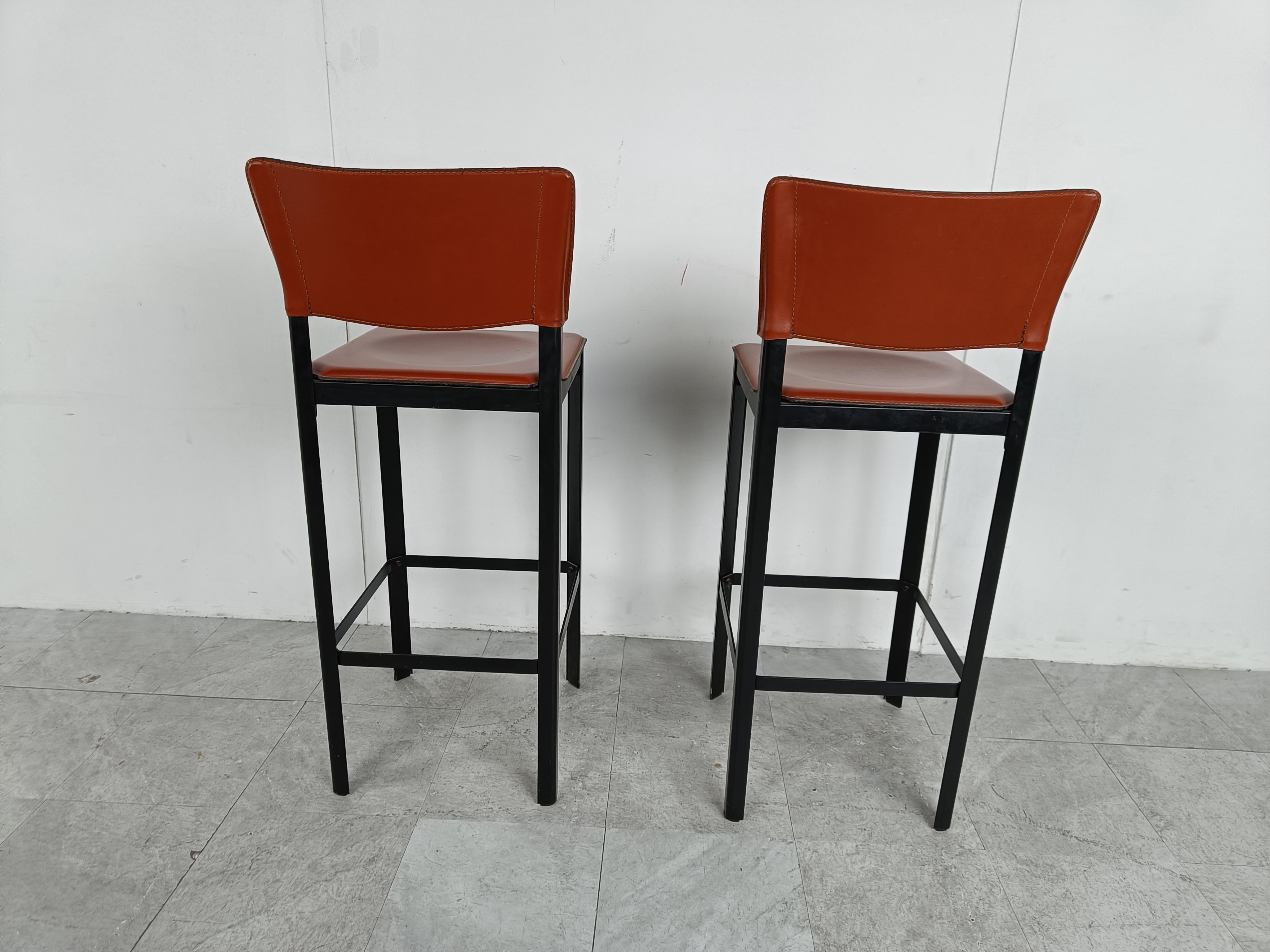 Pair of Leather Bar Stools by Matteo Grassi, 1980s  6