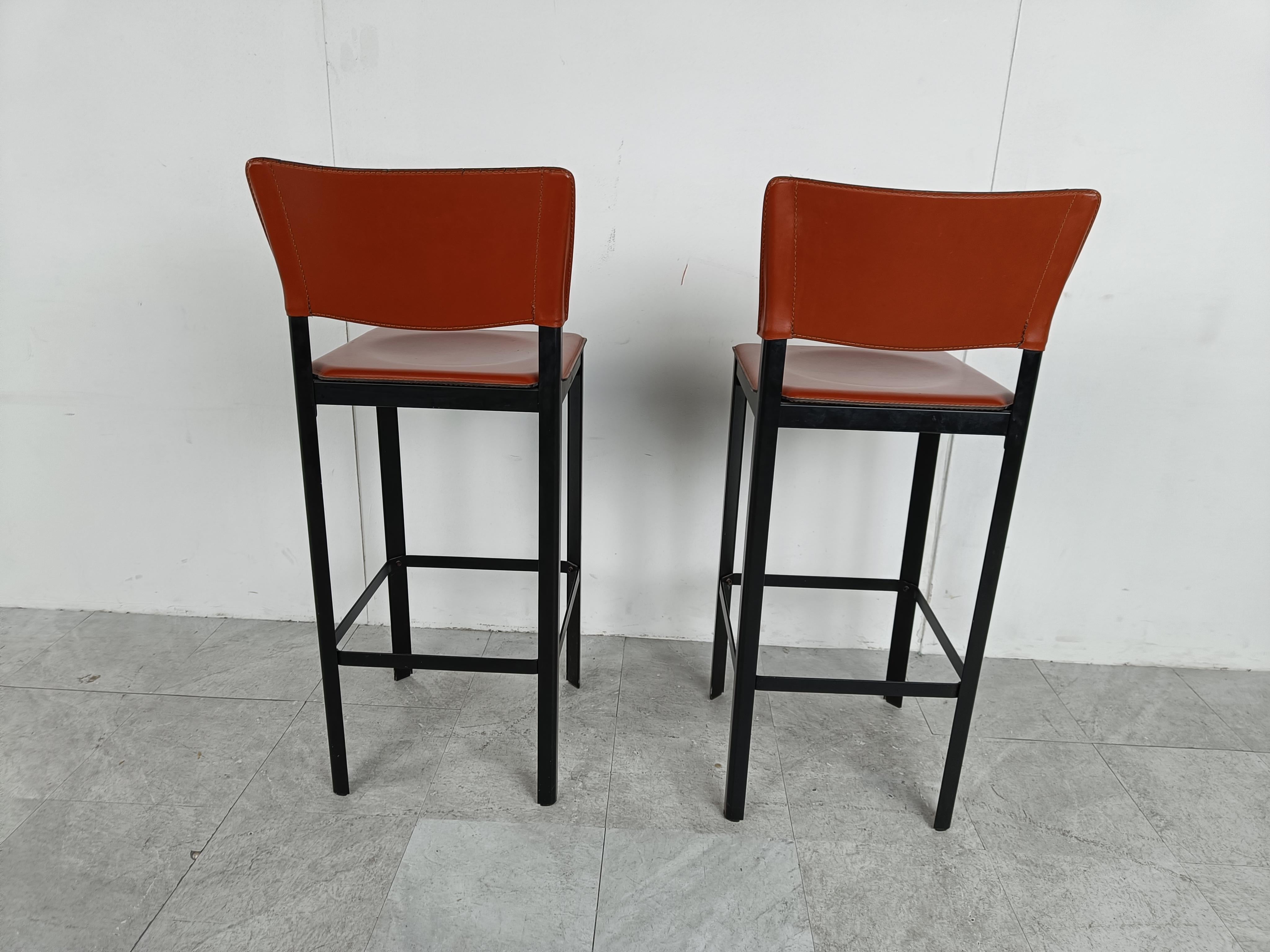 Pair of Leather Bar Stools by Matteo Grassi, 1980s 6
