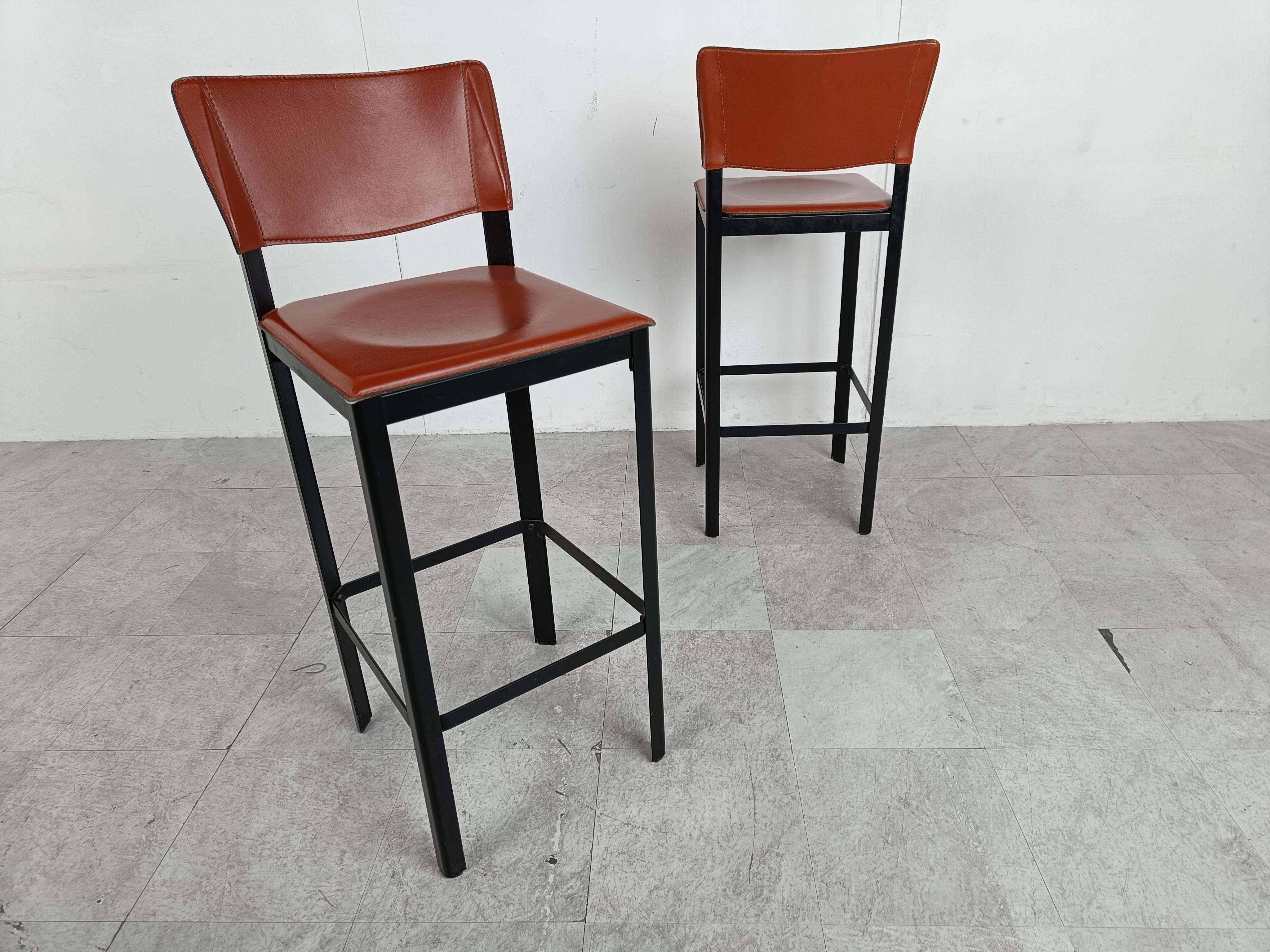 Pair of Leather Bar Stools by Matteo Grassi, 1980s  7