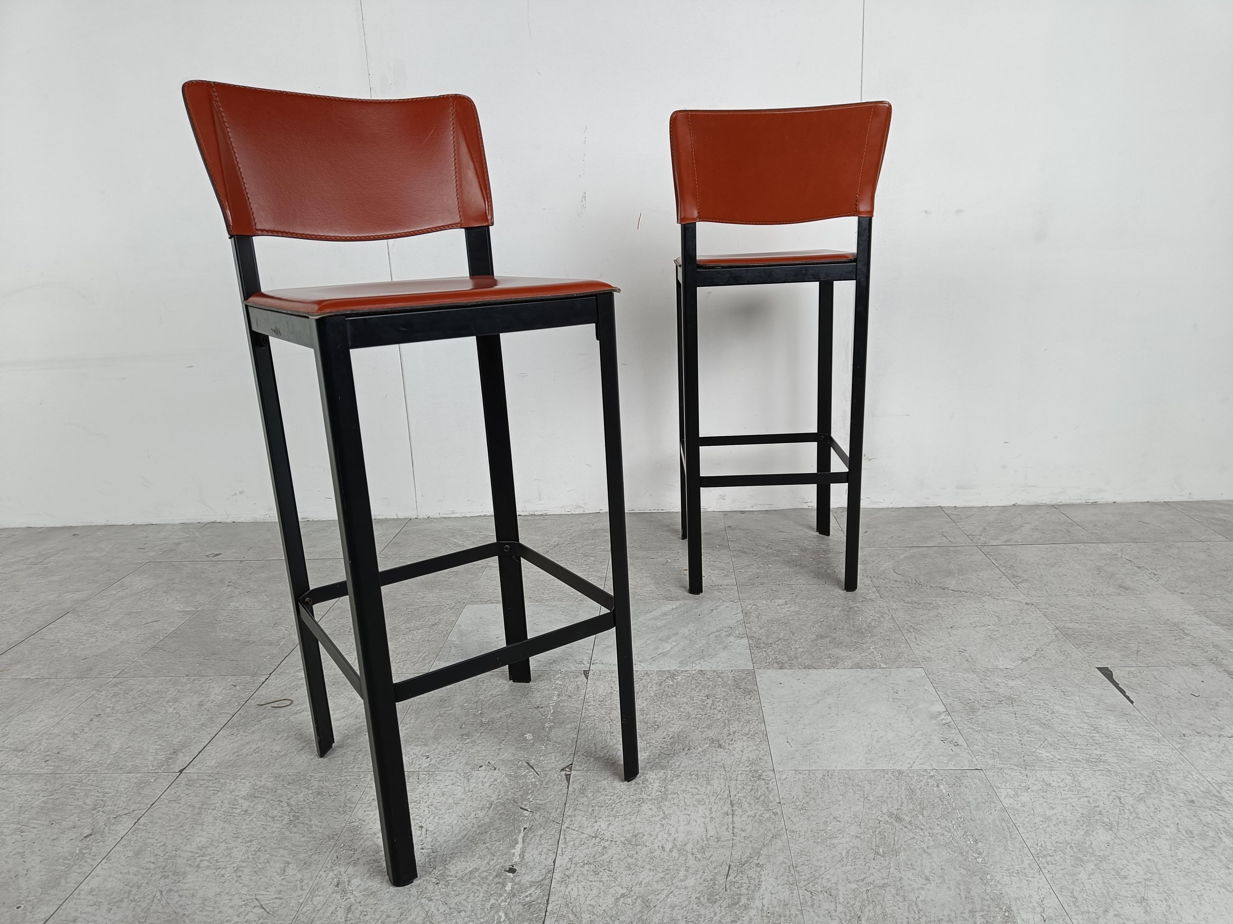 Pair of Leather Bar Stools by Matteo Grassi, 1980s  8