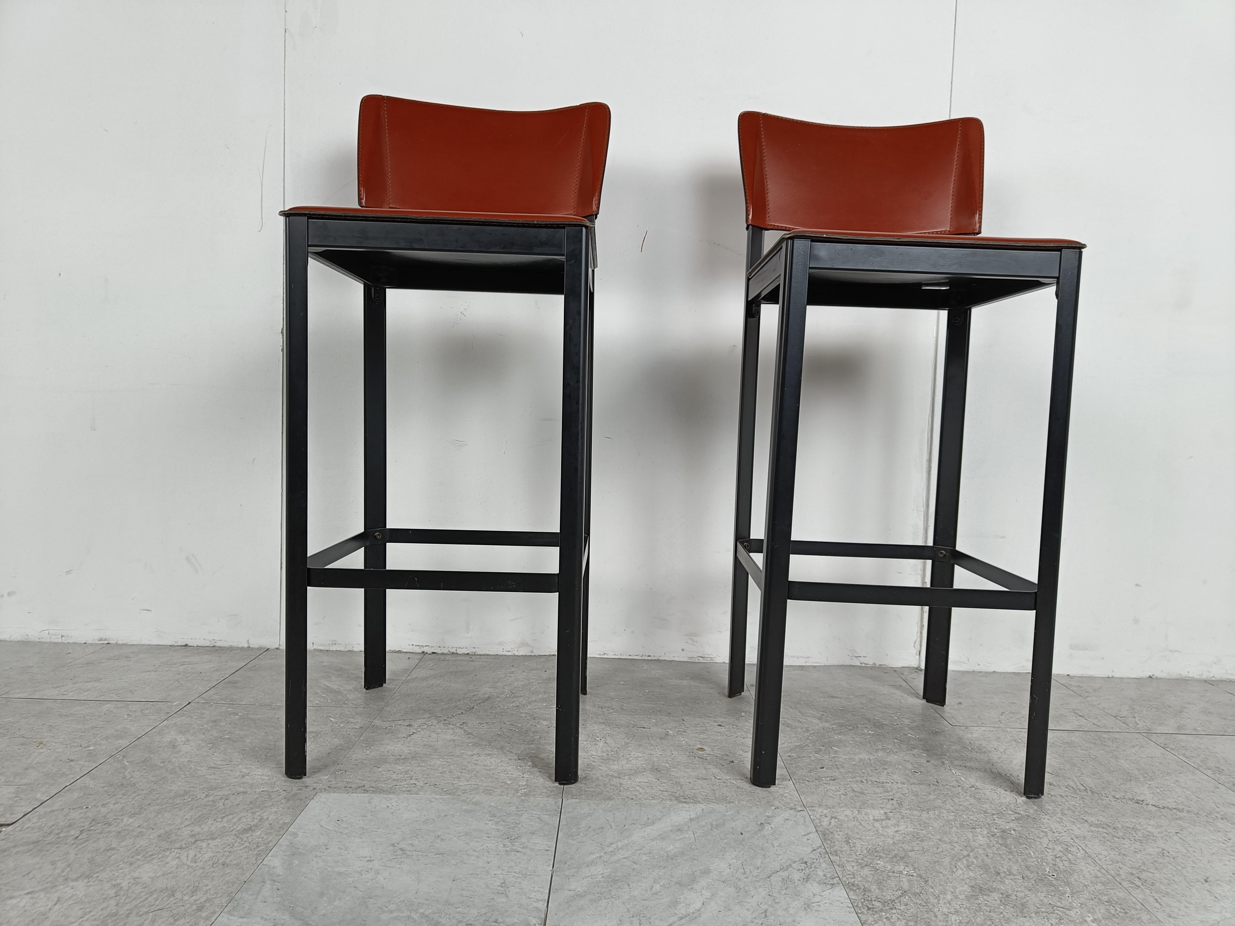 Pair of Leather Bar Stools by Matteo Grassi, 1980s  In Good Condition In HEVERLEE, BE