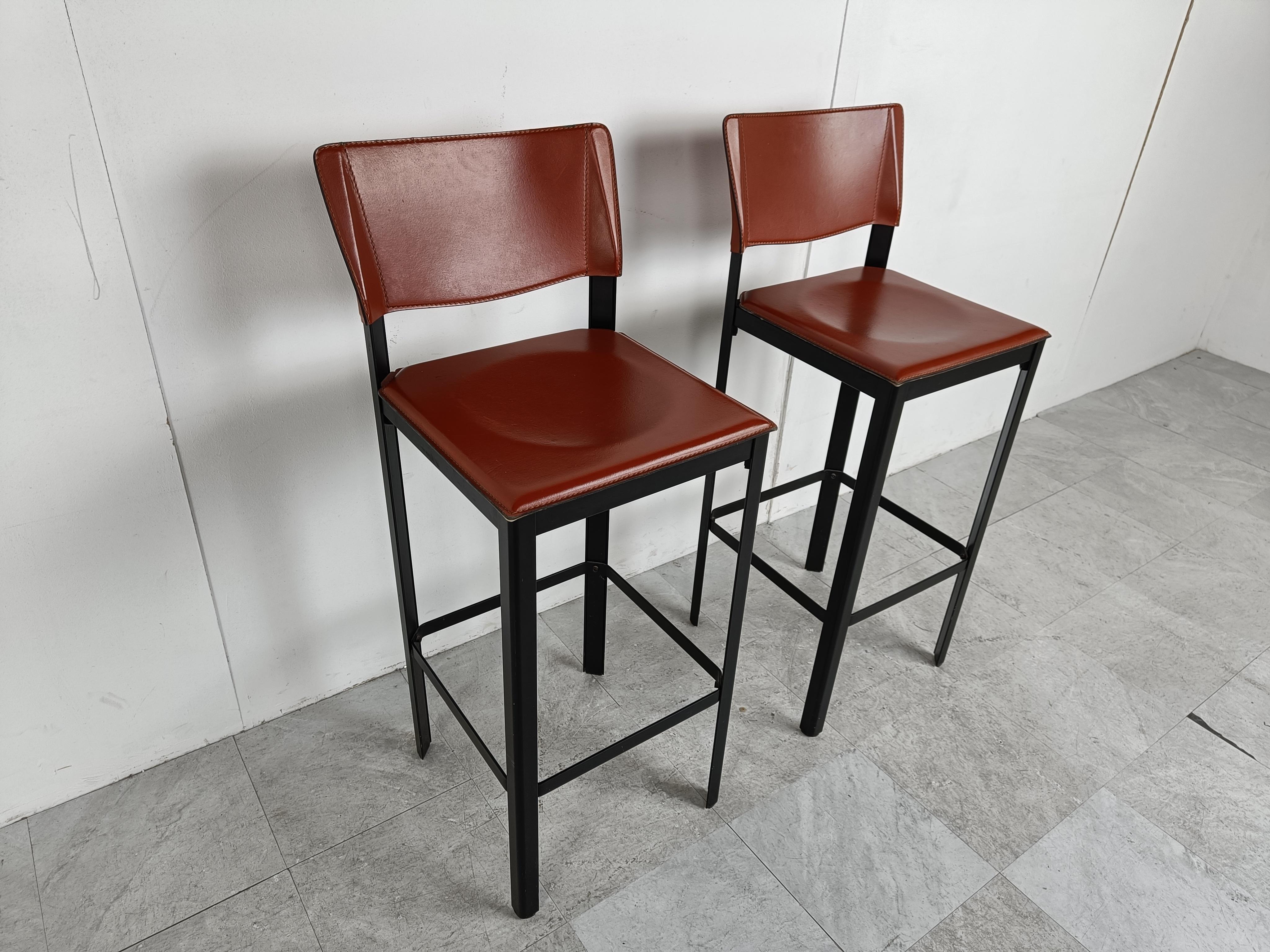 Late 20th Century Pair of Leather Bar Stools by Matteo Grassi, 1980s 