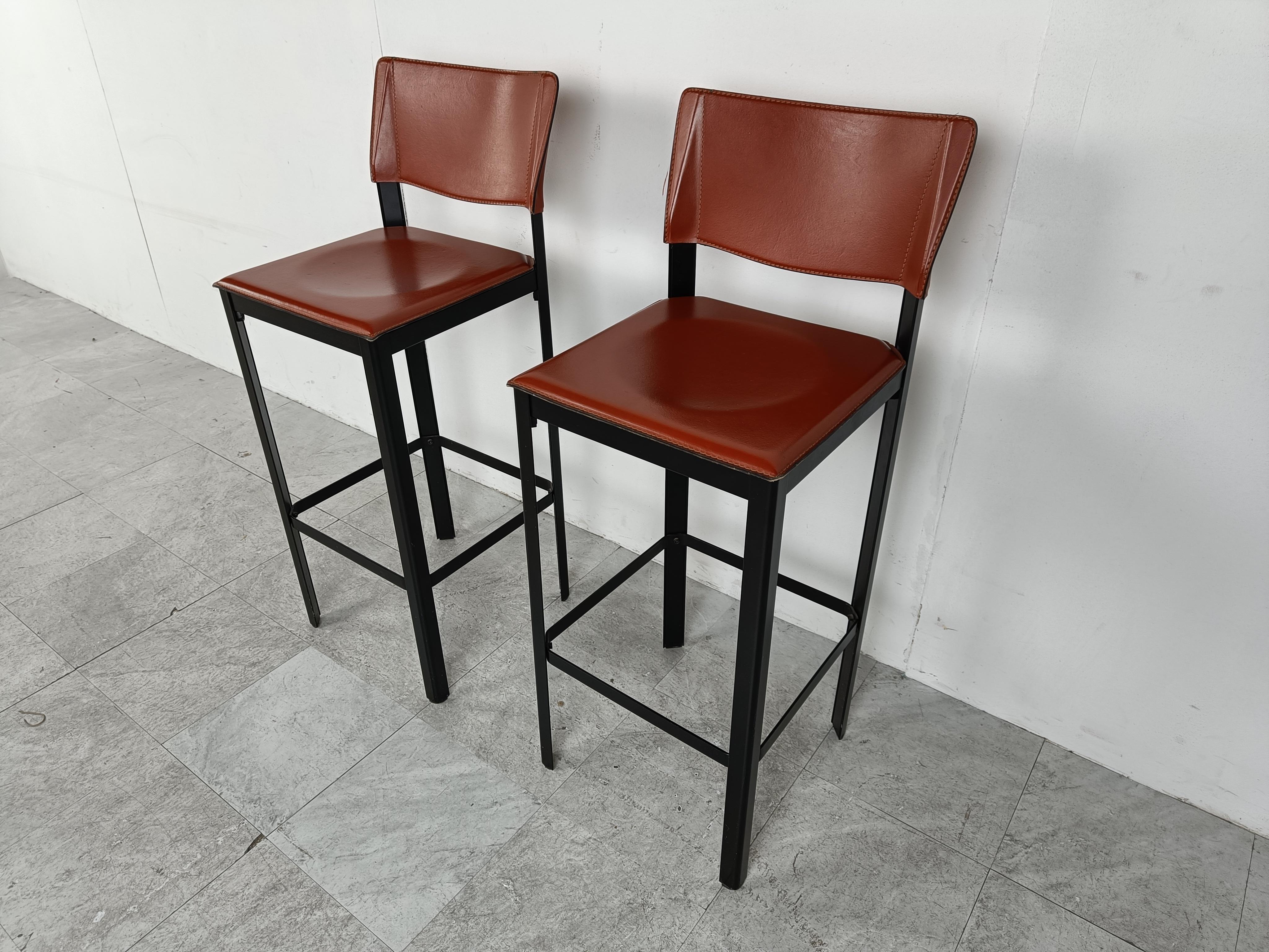 Pair of Leather Bar Stools by Matteo Grassi, 1980s  1
