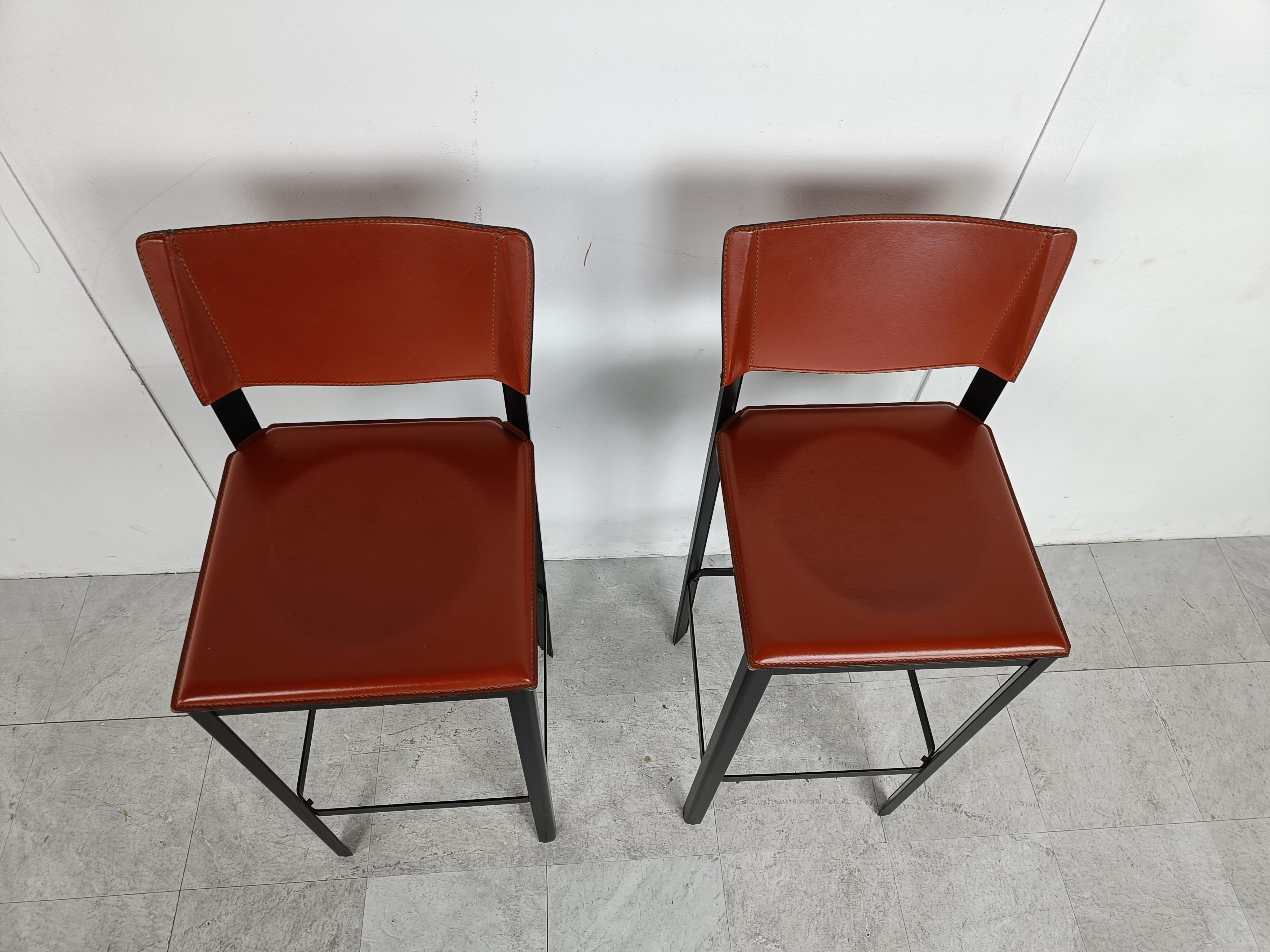 Pair of Leather Bar Stools by Matteo Grassi, 1980s 2