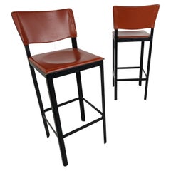 Pair of Leather Bar Stools by Matteo Grassi, 1980s 