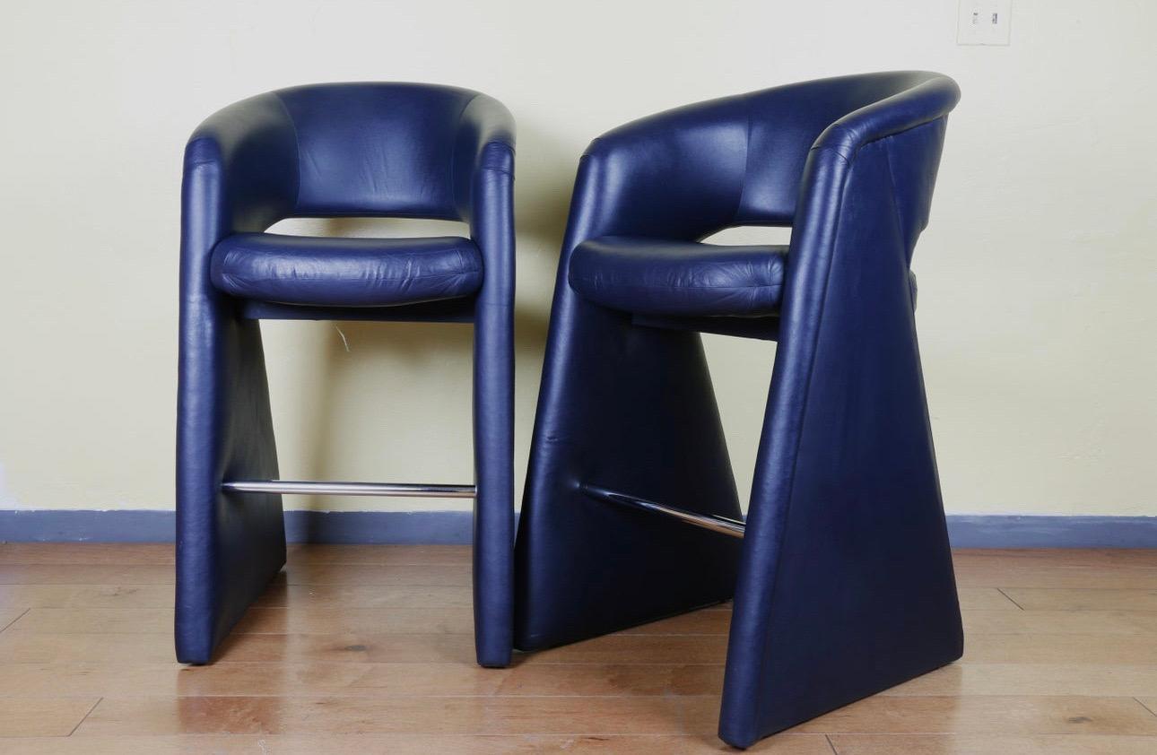 Mid-Century Modern Pair of Leather Bar Stools by Milo Baughman for Thayer Coggin Inc. For Sale