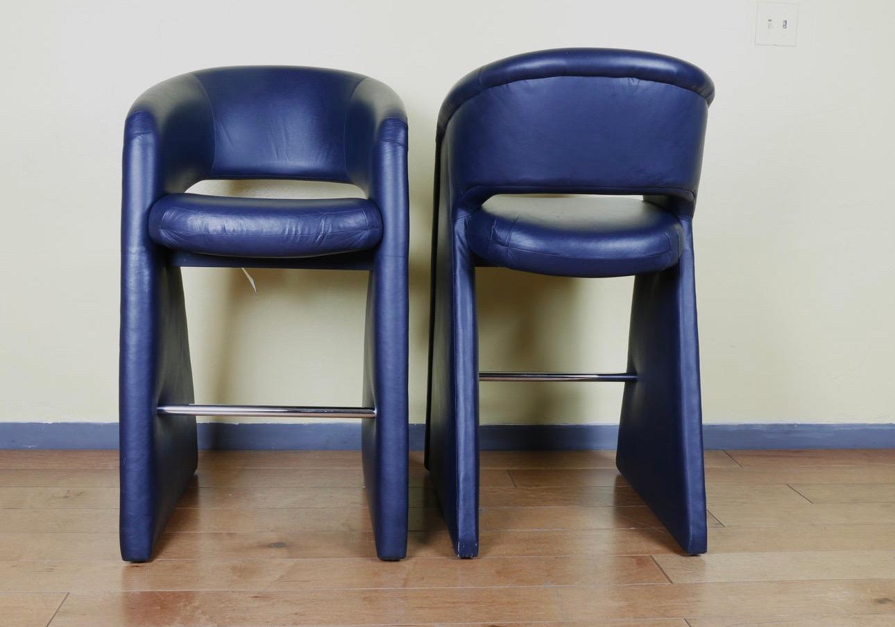 Pair of Leather Bar Stools by Milo Baughman for Thayer Coggin Inc. In Good Condition For Sale In North Hollywood, CA