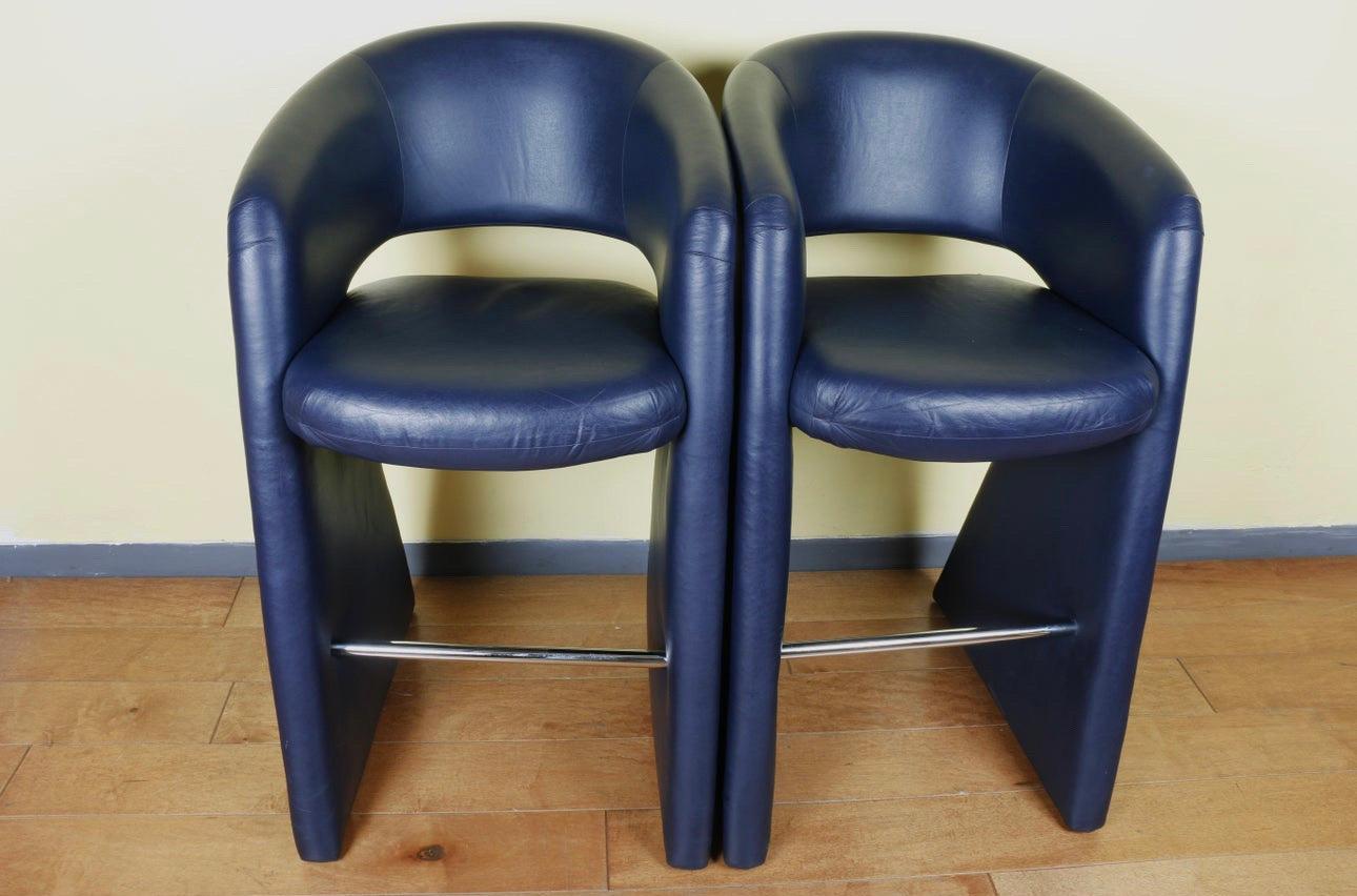Pair of Leather Bar Stools by Milo Baughman for Thayer Coggin Inc. For Sale 3