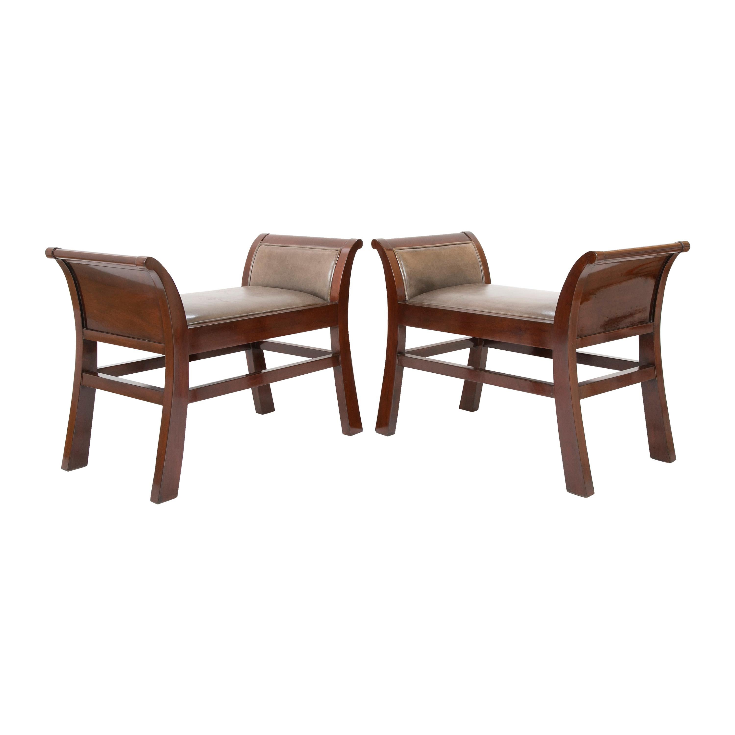 Pair of Leather Benches Designed by Jacques Grange for John Widdicomb
