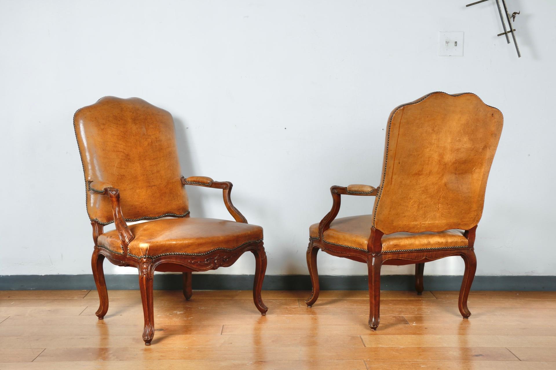 Pair of Leather Bergere Chairs For Sale 4