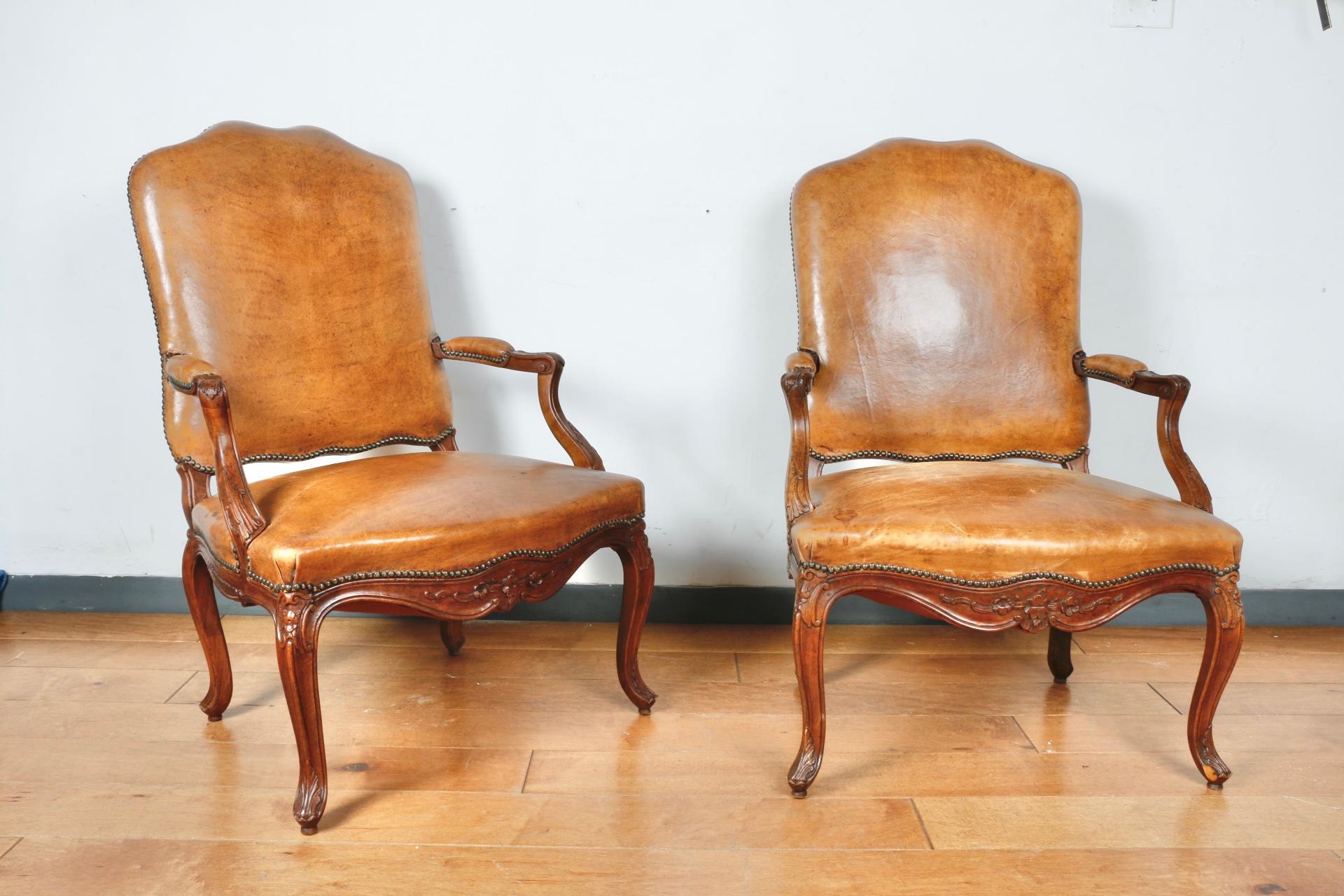 American Pair of Leather Bergere Chairs For Sale