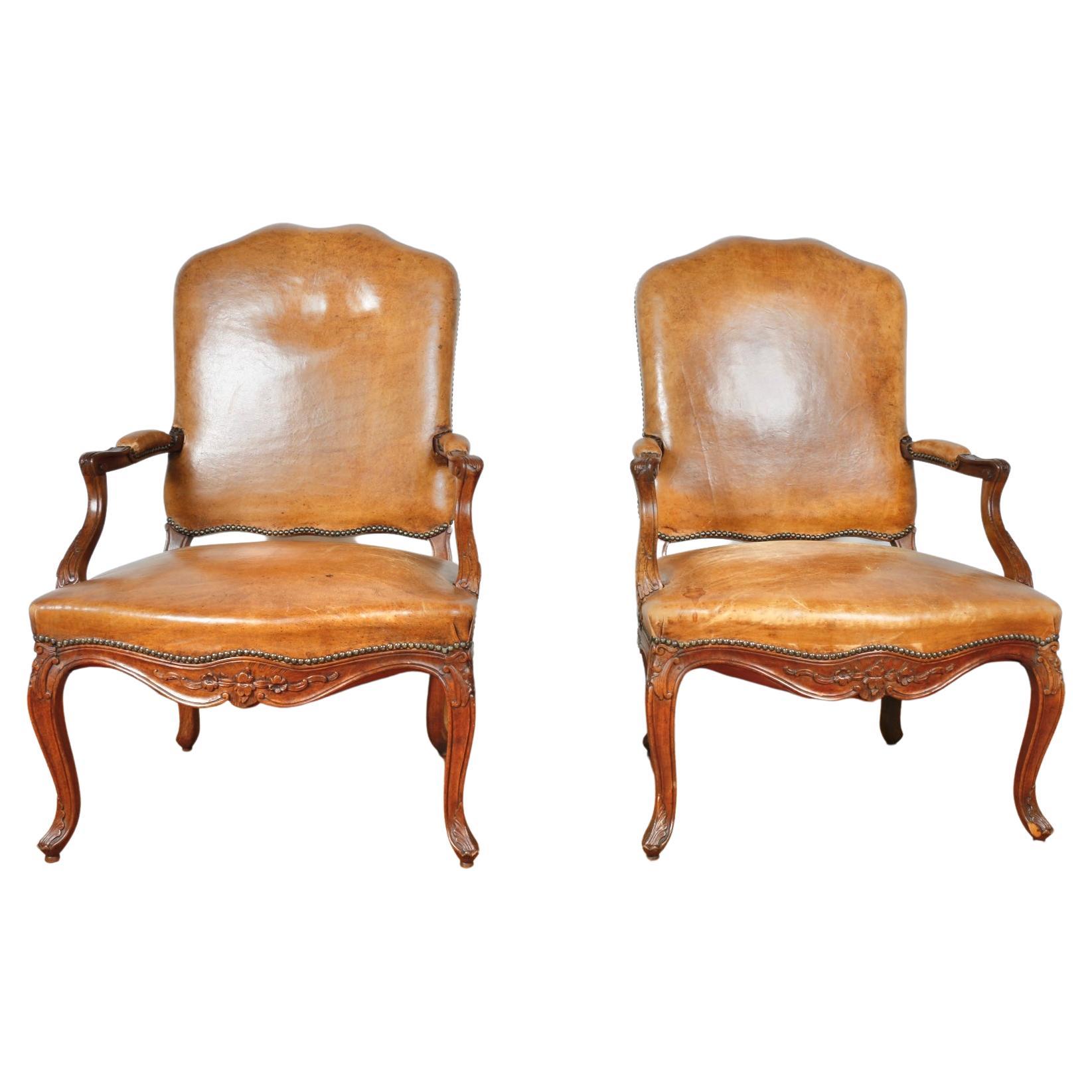 Pair of Leather Bergere Chairs For Sale