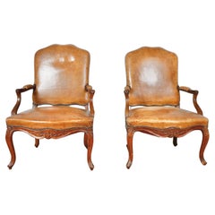 Pair of Leather Bergere Chairs