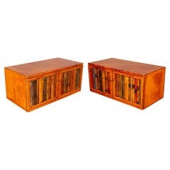 Pair of Leather Book Front Low Cabinets