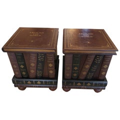 Pair of Leather Book Trompe L
oeil End Table Nightstands