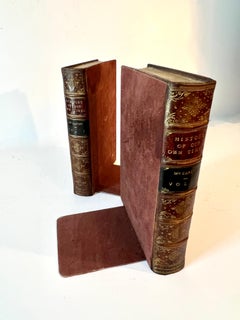 Pair of Leather Bound Bookends with Sliding Plate and Velvet side