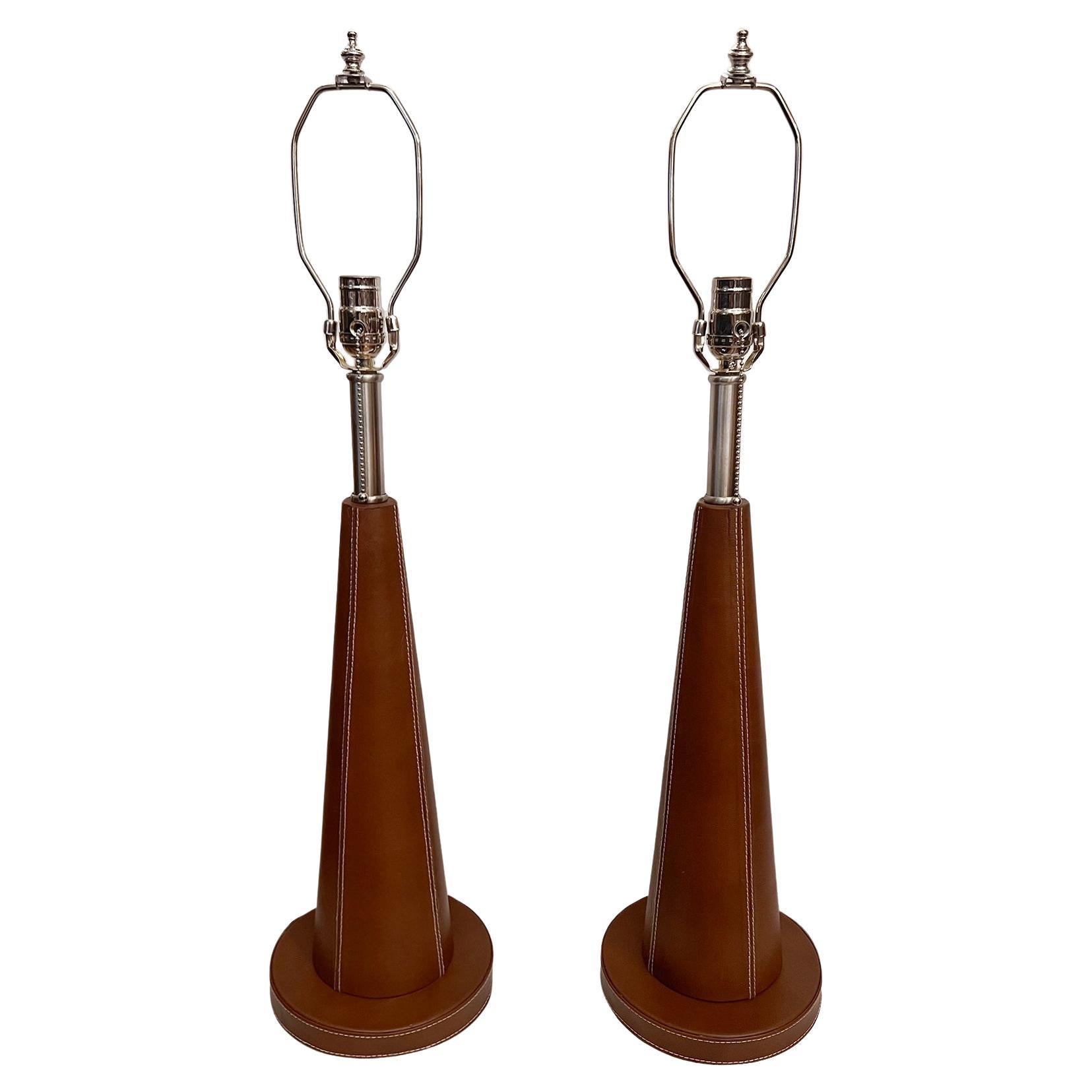 Pair of Leather Bound Table Lamps For Sale