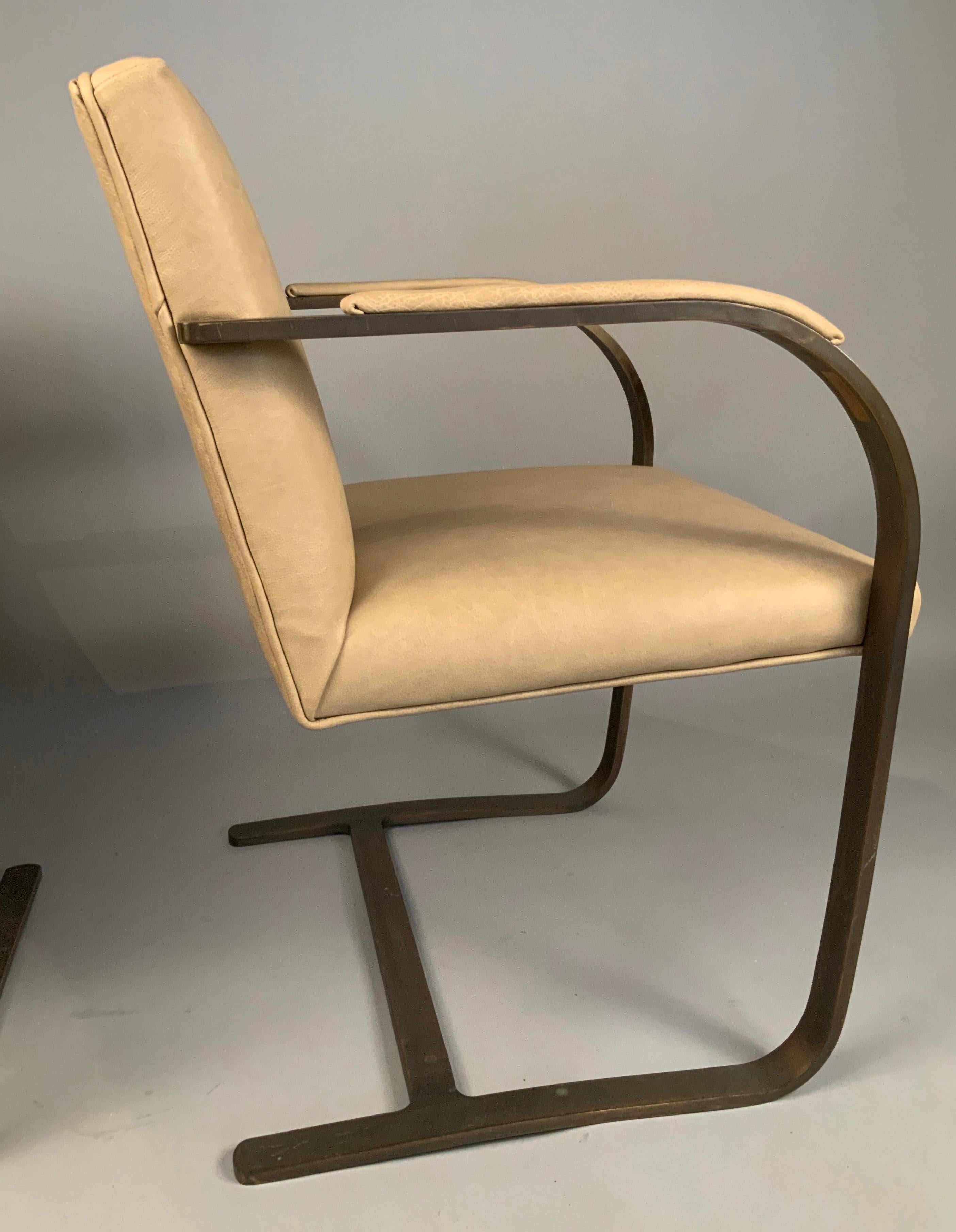 Pair of Leather Brno Flat Bar Chairs by Mies Van der Rohe for Knoll 3