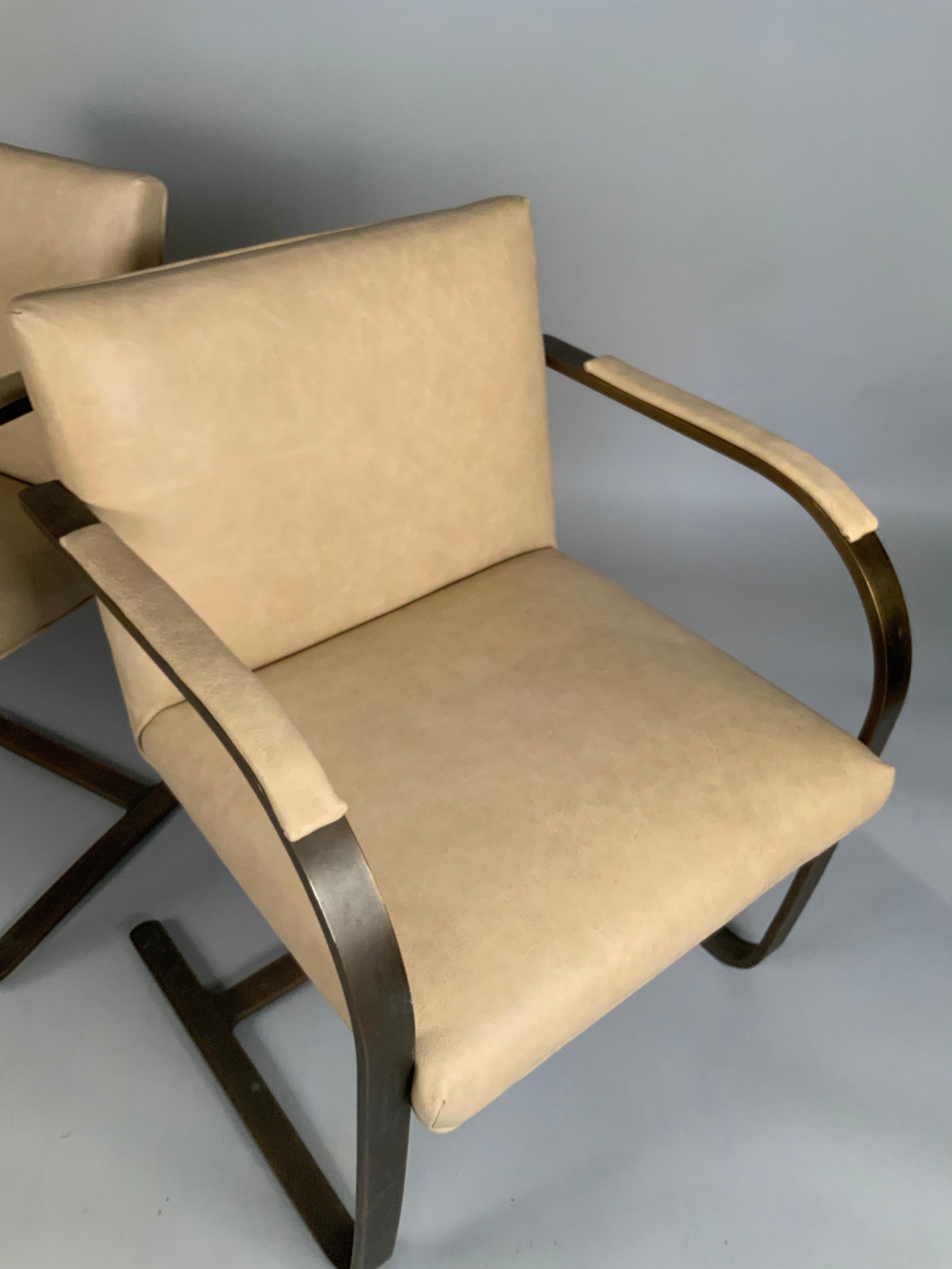 American Pair of Leather Brno Flat Bar Chairs by Mies Van der Rohe for Knoll