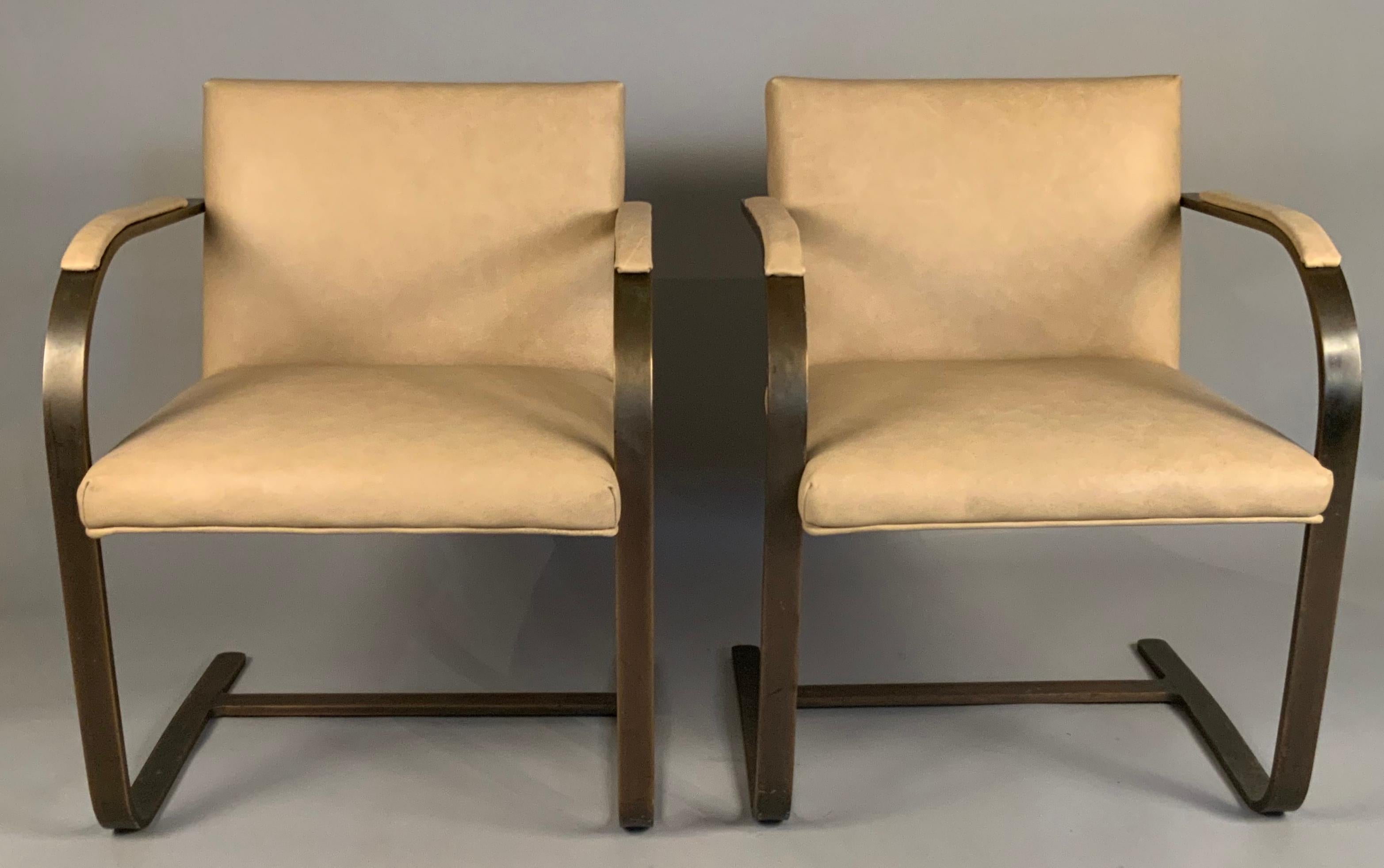 Pair of Leather Brno Flat Bar Chairs by Mies Van der Rohe for Knoll 1