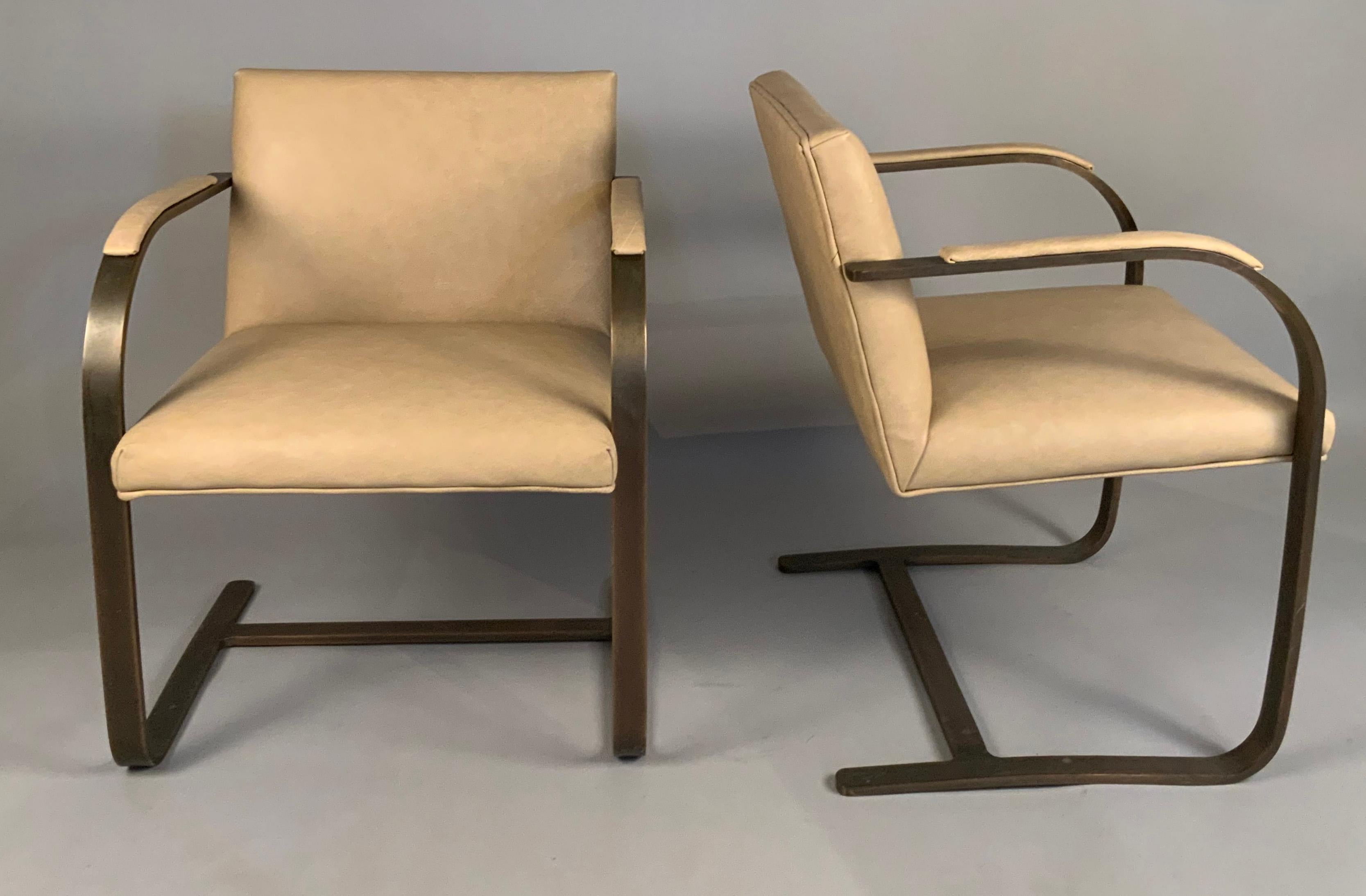 Pair of Leather Brno Flat Bar Chairs by Mies Van der Rohe for Knoll 2