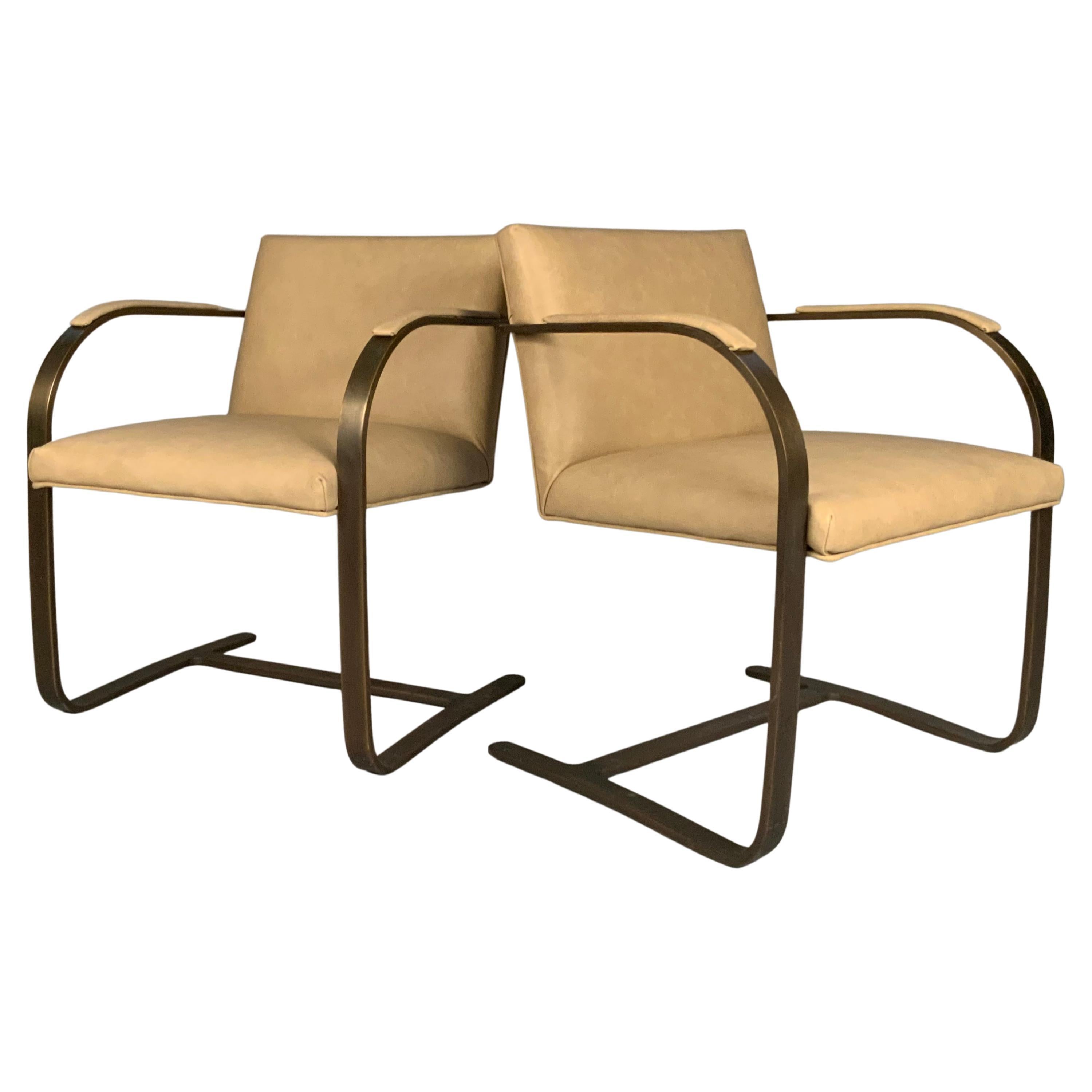 Pair of Leather Brno Flat Bar Chairs by Mies Van der Rohe for Knoll