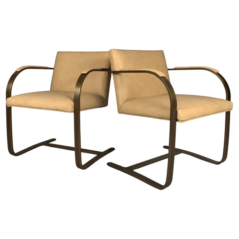 Pair of Leather Brno Flat Bar Chairs by Mies Van der Rohe for Knoll For Sale at 1stDibs
